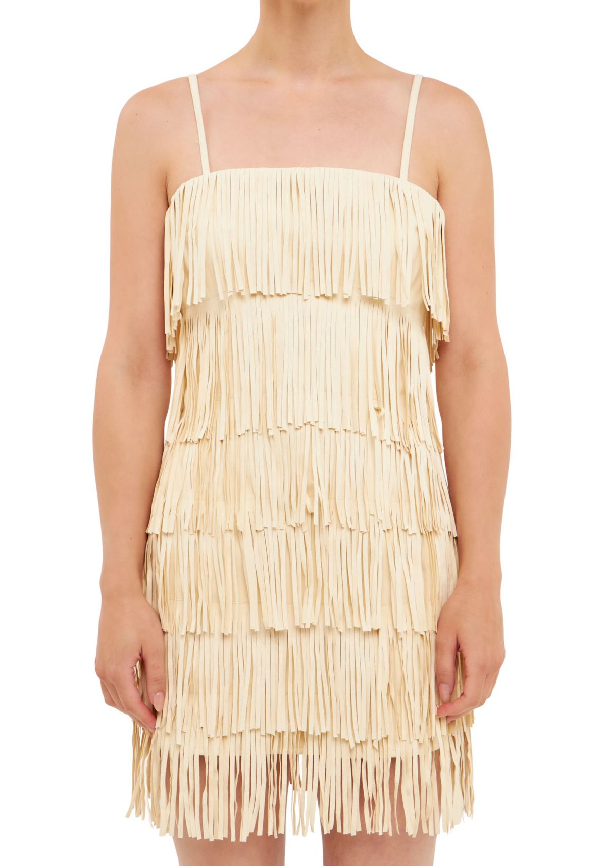 Suede Fringed Spaghetti Dress
