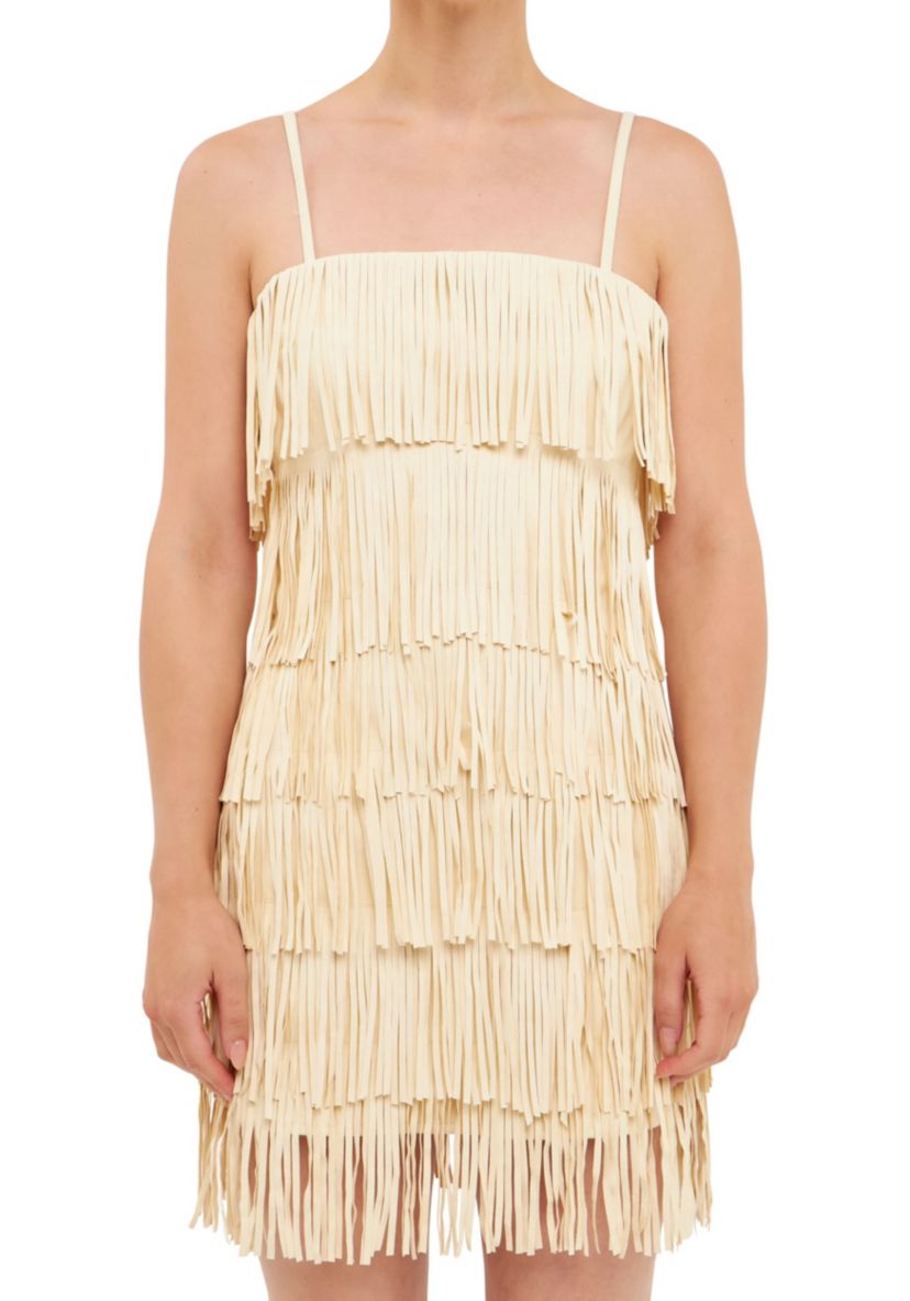 Suede Fringed Spaghetti Dress