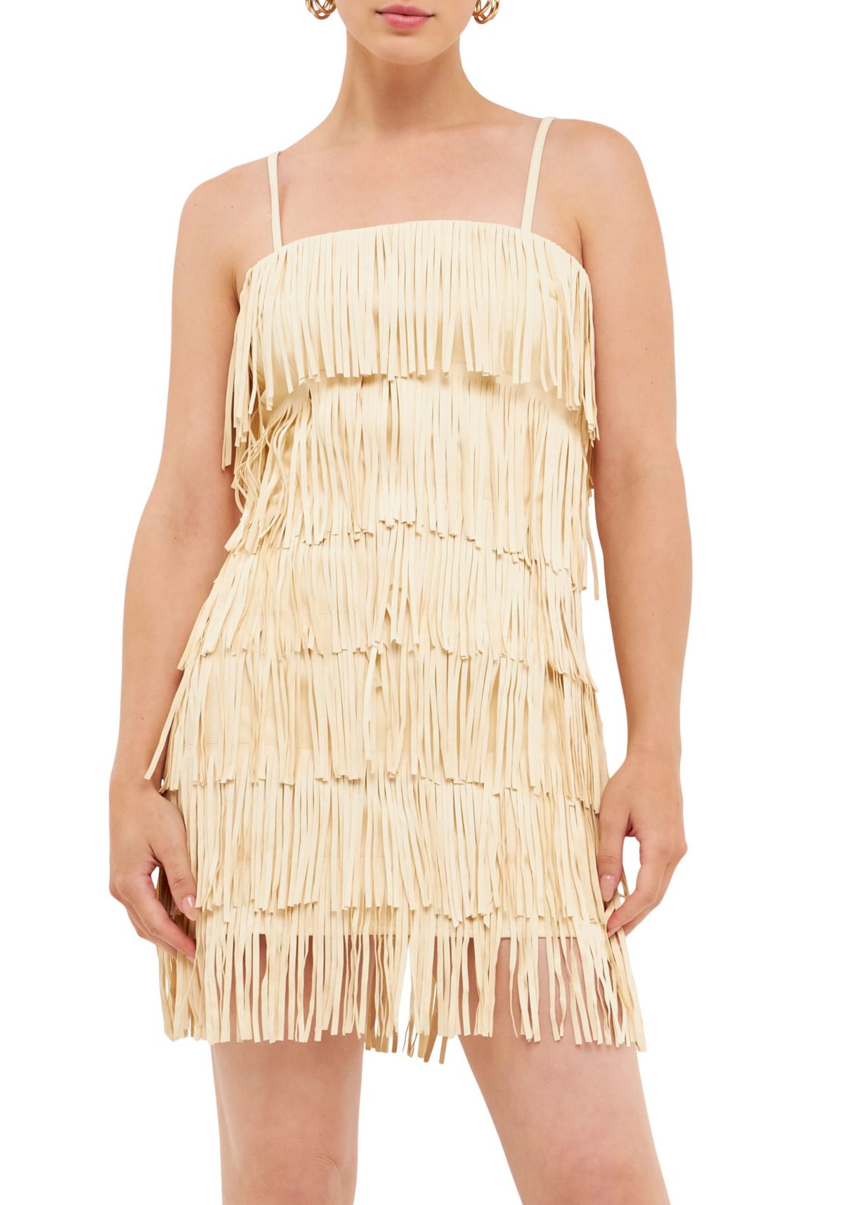 Suede Fringed Spaghetti Dress