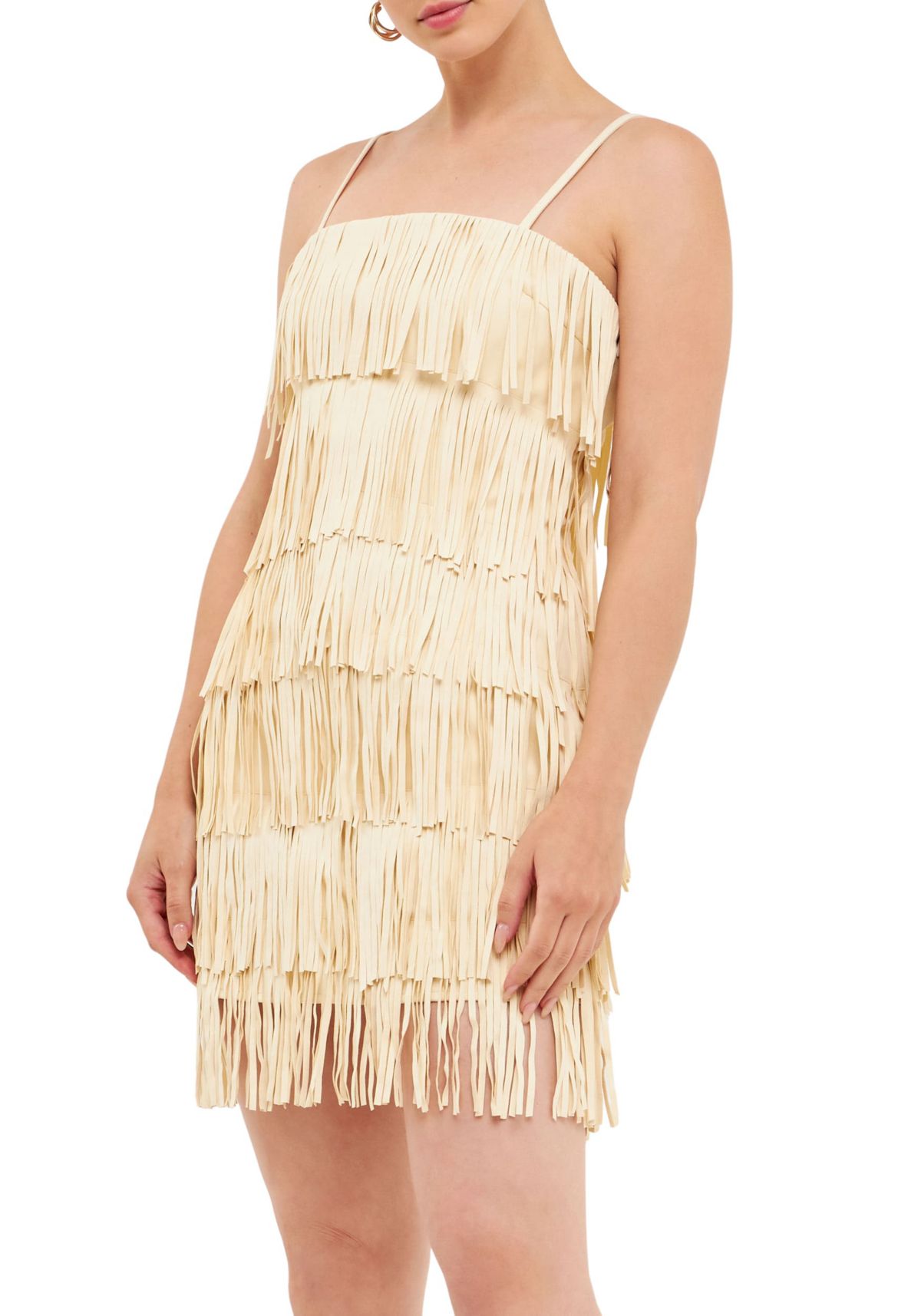 Suede Fringed Spaghetti Dress