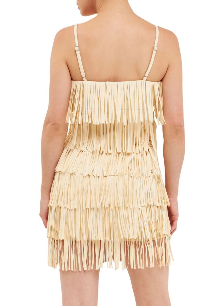 Suede Fringed Spaghetti Dress