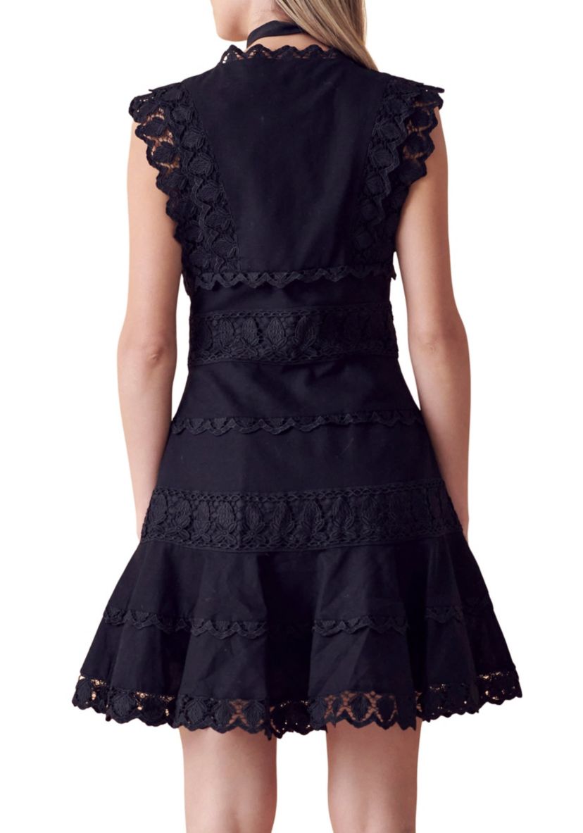 Plunging Neck Lace Trim Dress