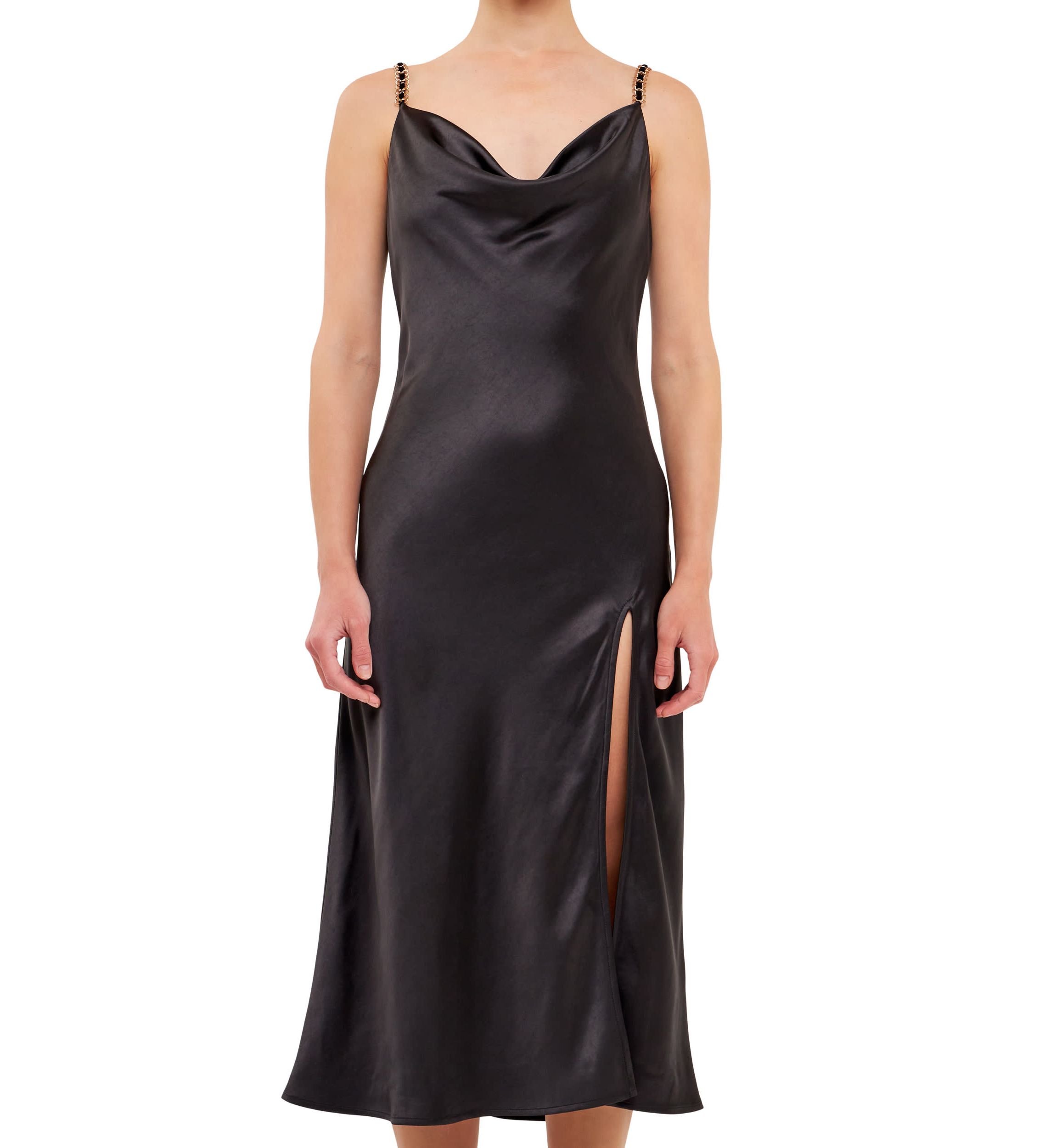Chunky Chain Satin Slit Dress