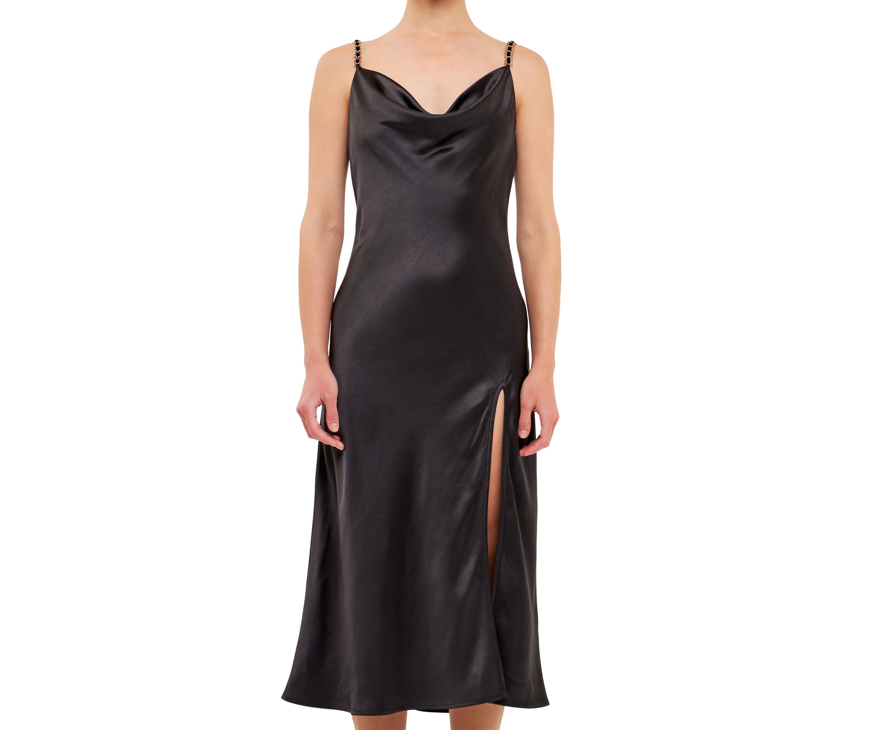 Chunky Chain Satin Slit Dress