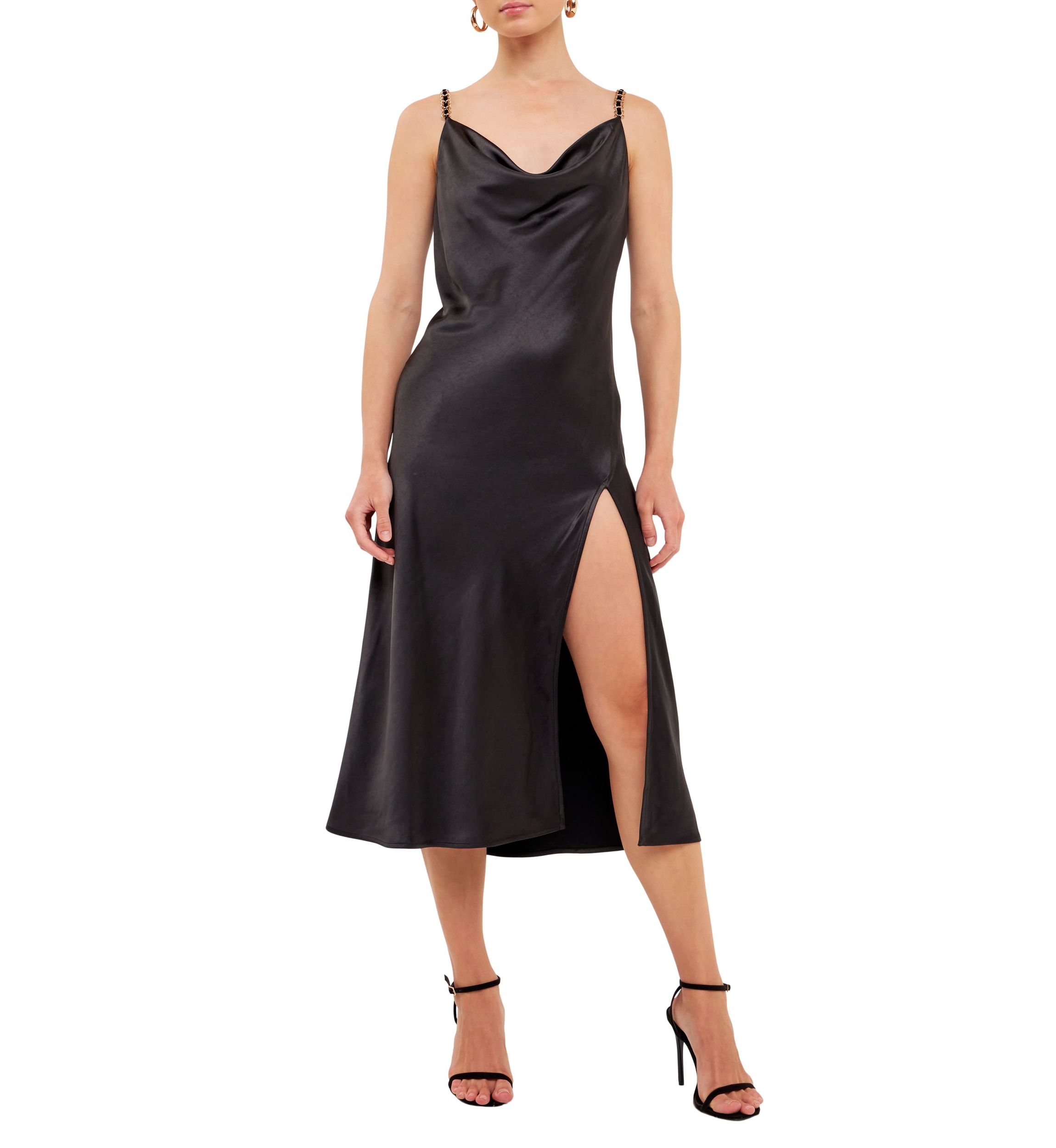Chunky Chain Satin Slit Dress