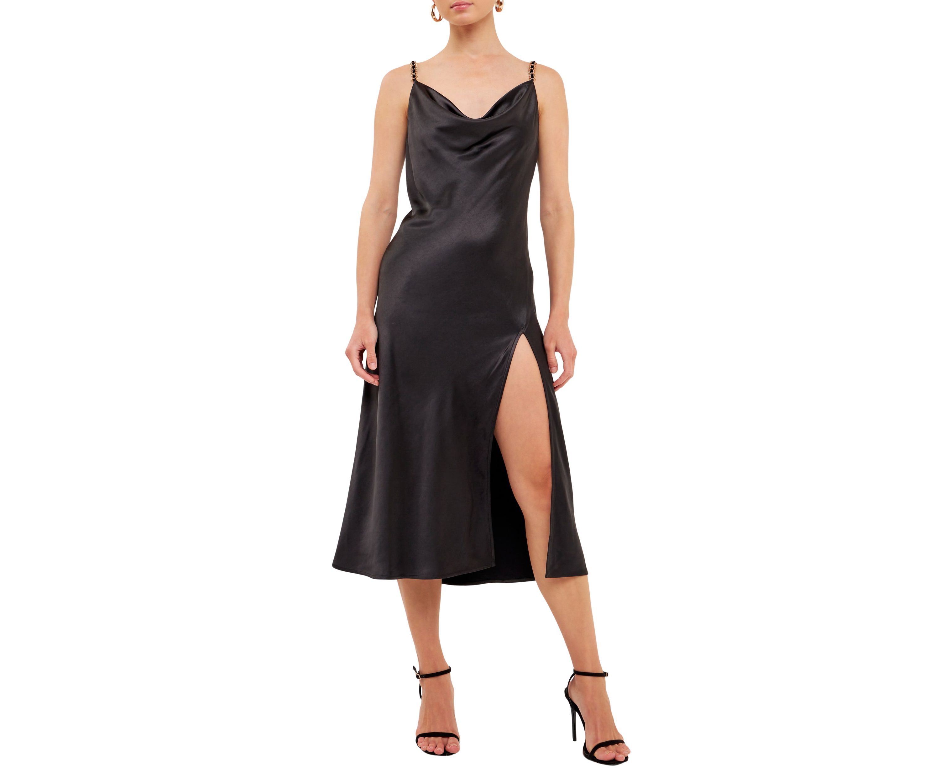 Chunky Chain Satin Slit Dress