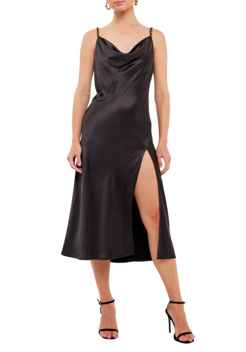 Chunky Chain Satin Slit Dress