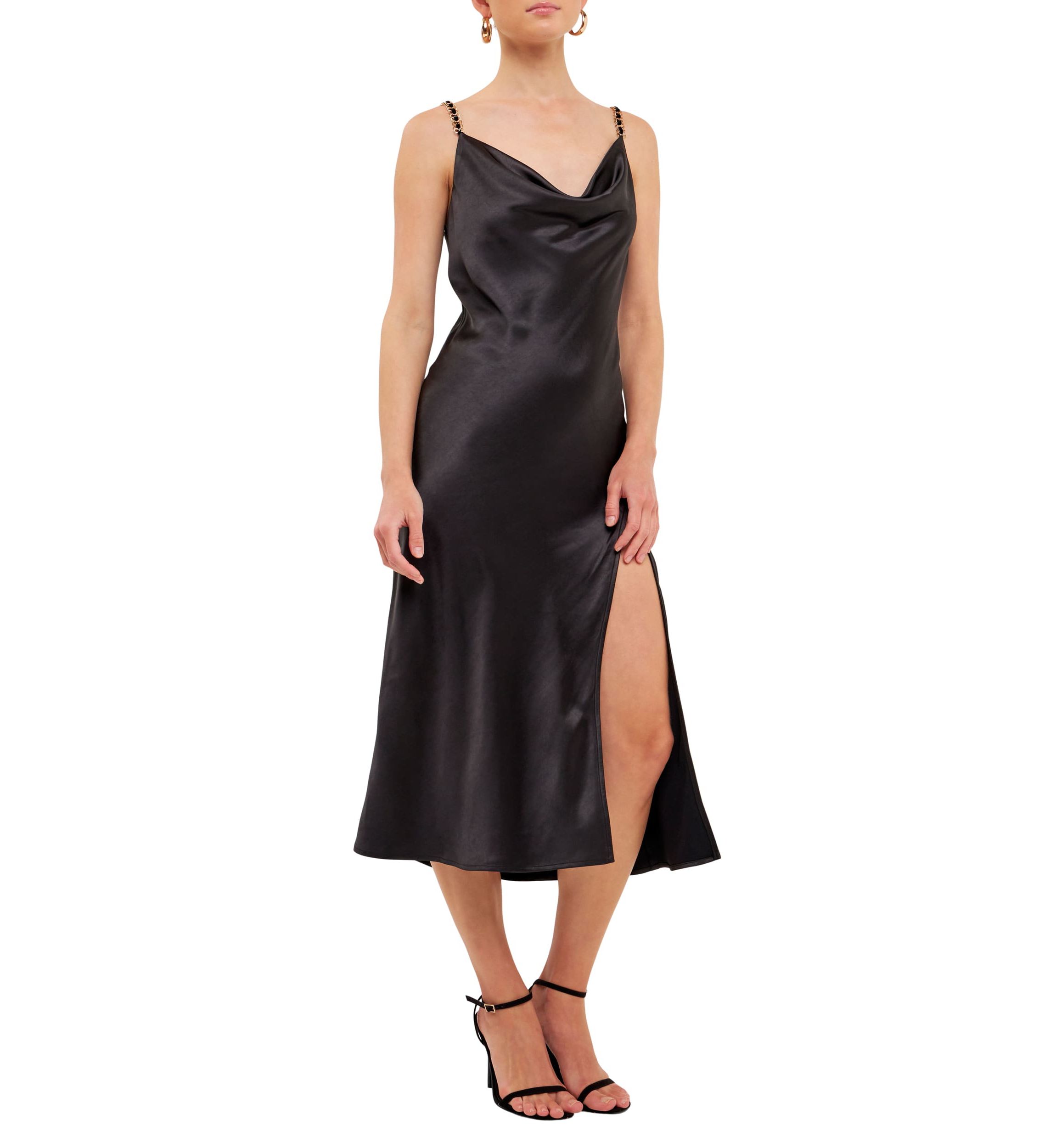 Chunky Chain Satin Slit Dress