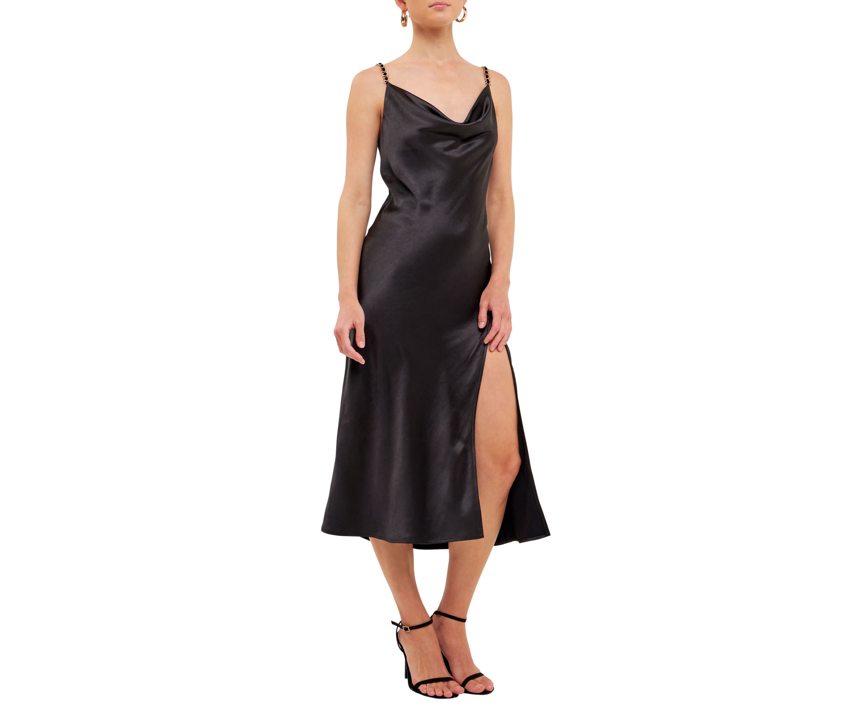Chunky Chain Satin Slit Dress