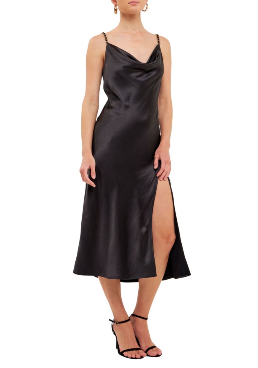 Chunky Chain Satin Slit Dress