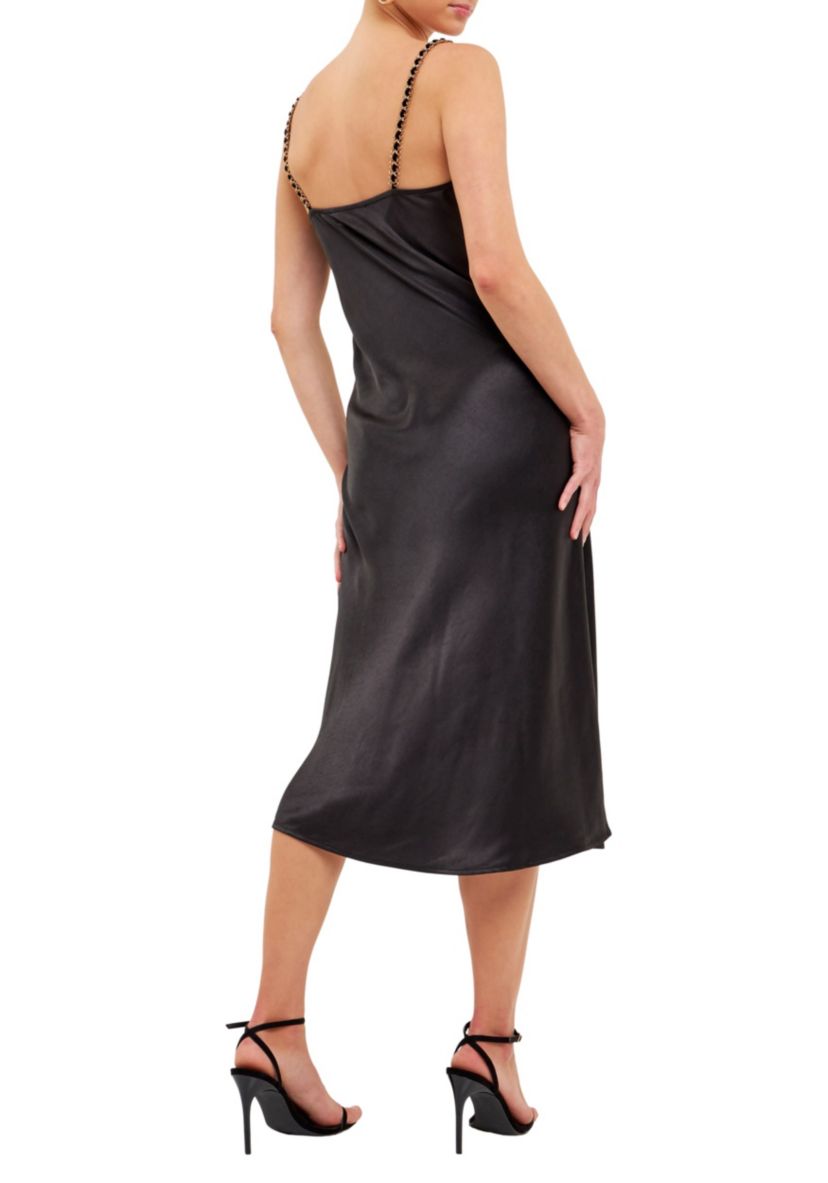Chunky Chain Satin Slit Dress