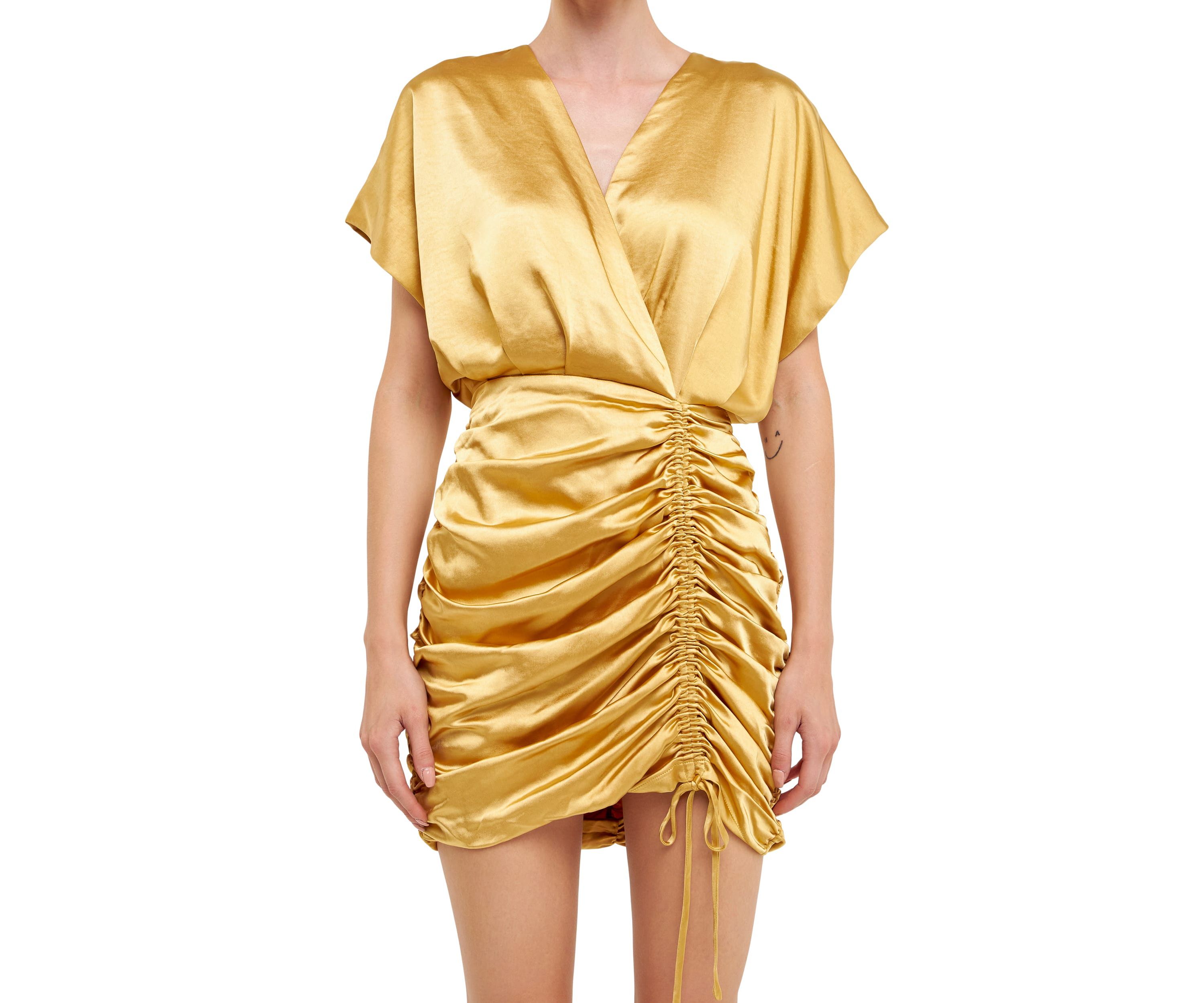 Satin Wrapped & Shirred Mini Dress