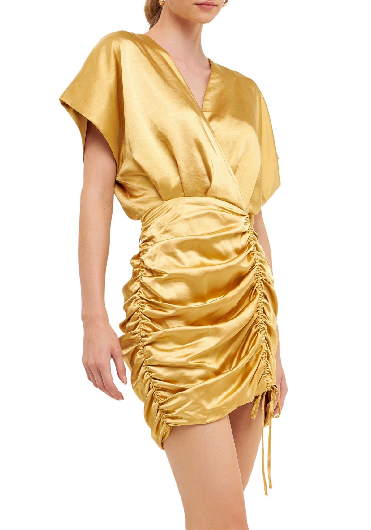 Satin Wrapped & Shirred Mini Dress