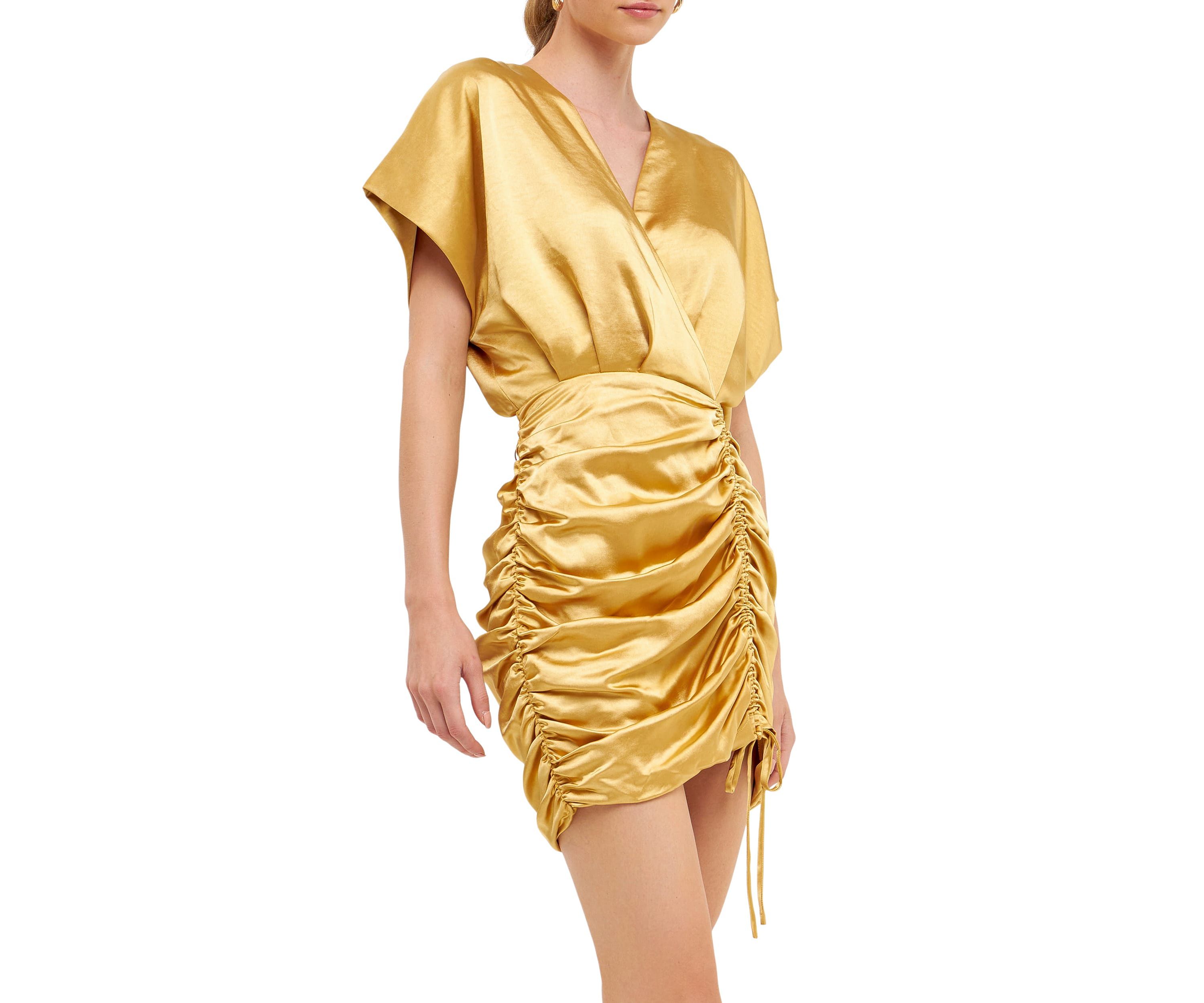 Satin Wrapped & Shirred Mini Dress