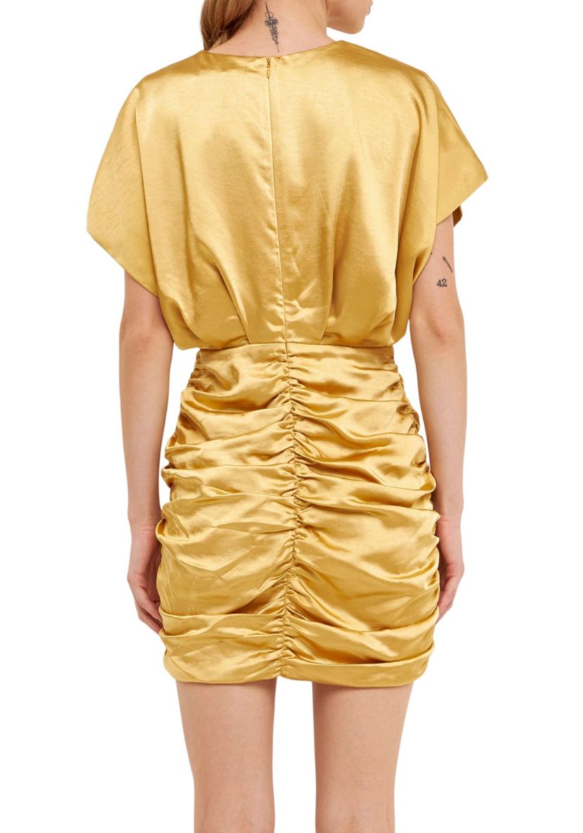 Satin Wrapped & Shirred Mini Dress