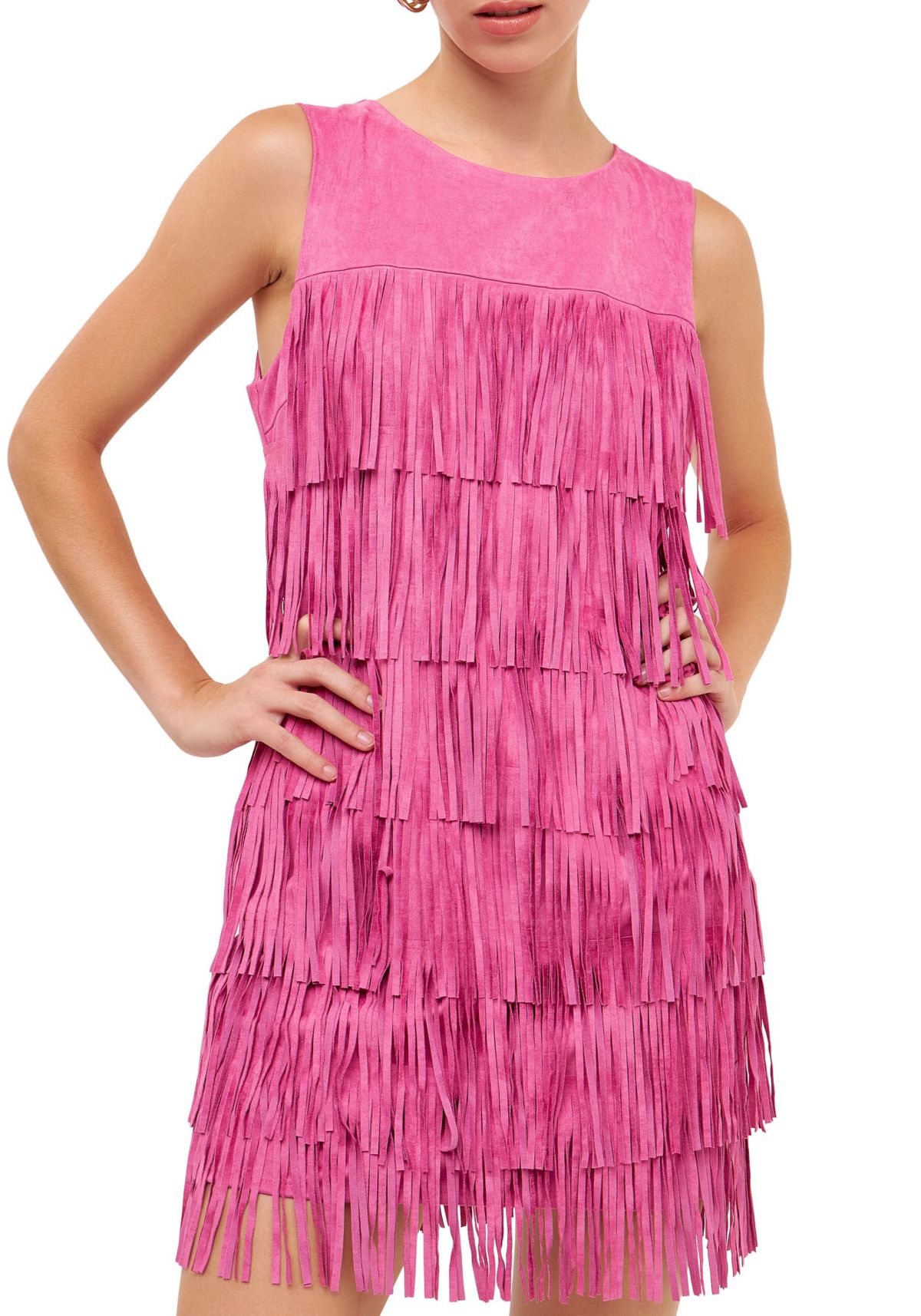 Tiered Suede Fringe Mini Dress