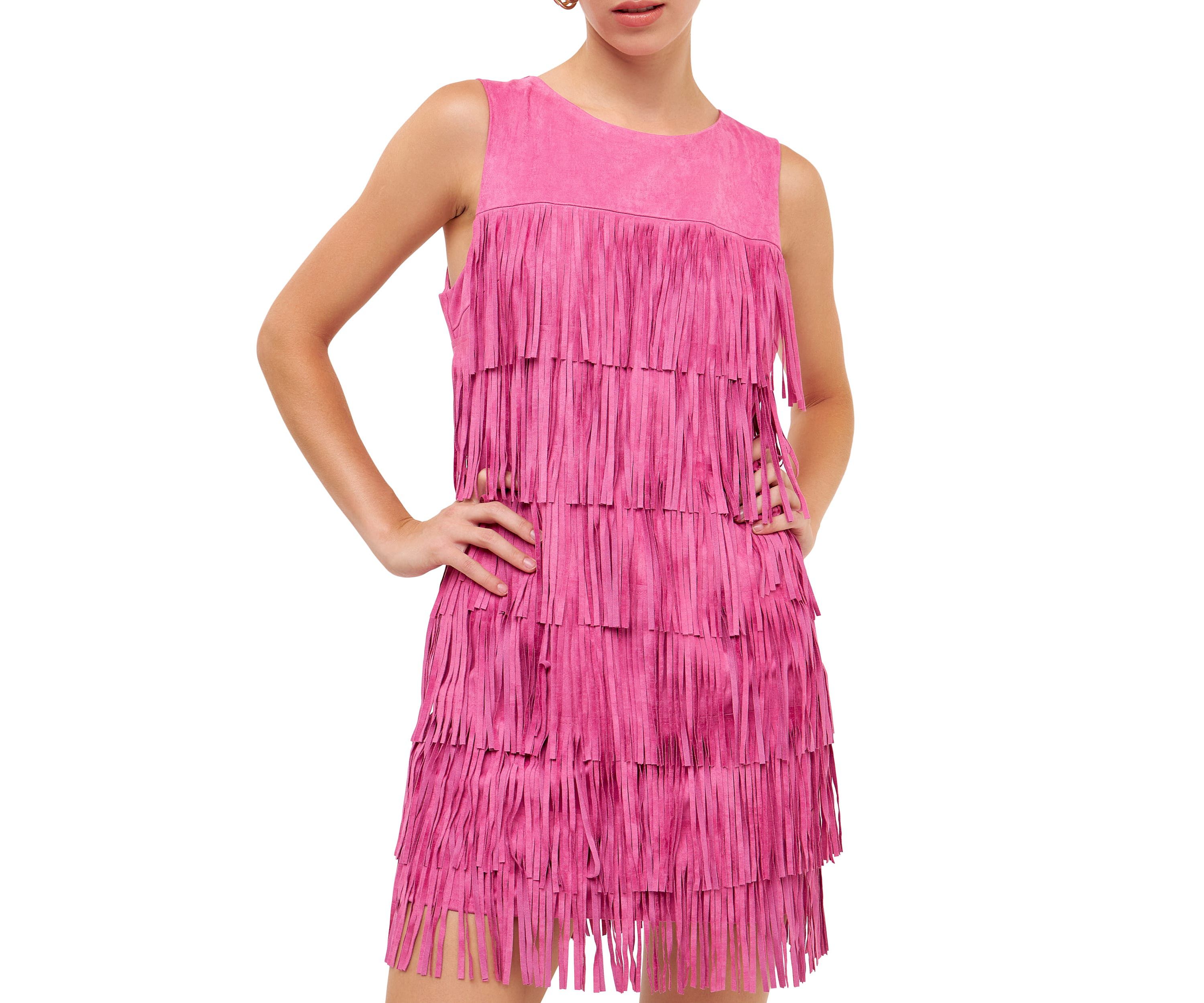 Tiered Suede Fringe Mini Dress