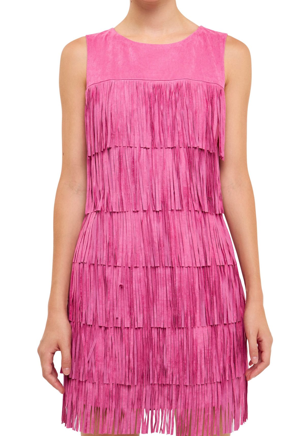 Tiered Suede Fringe Mini Dress