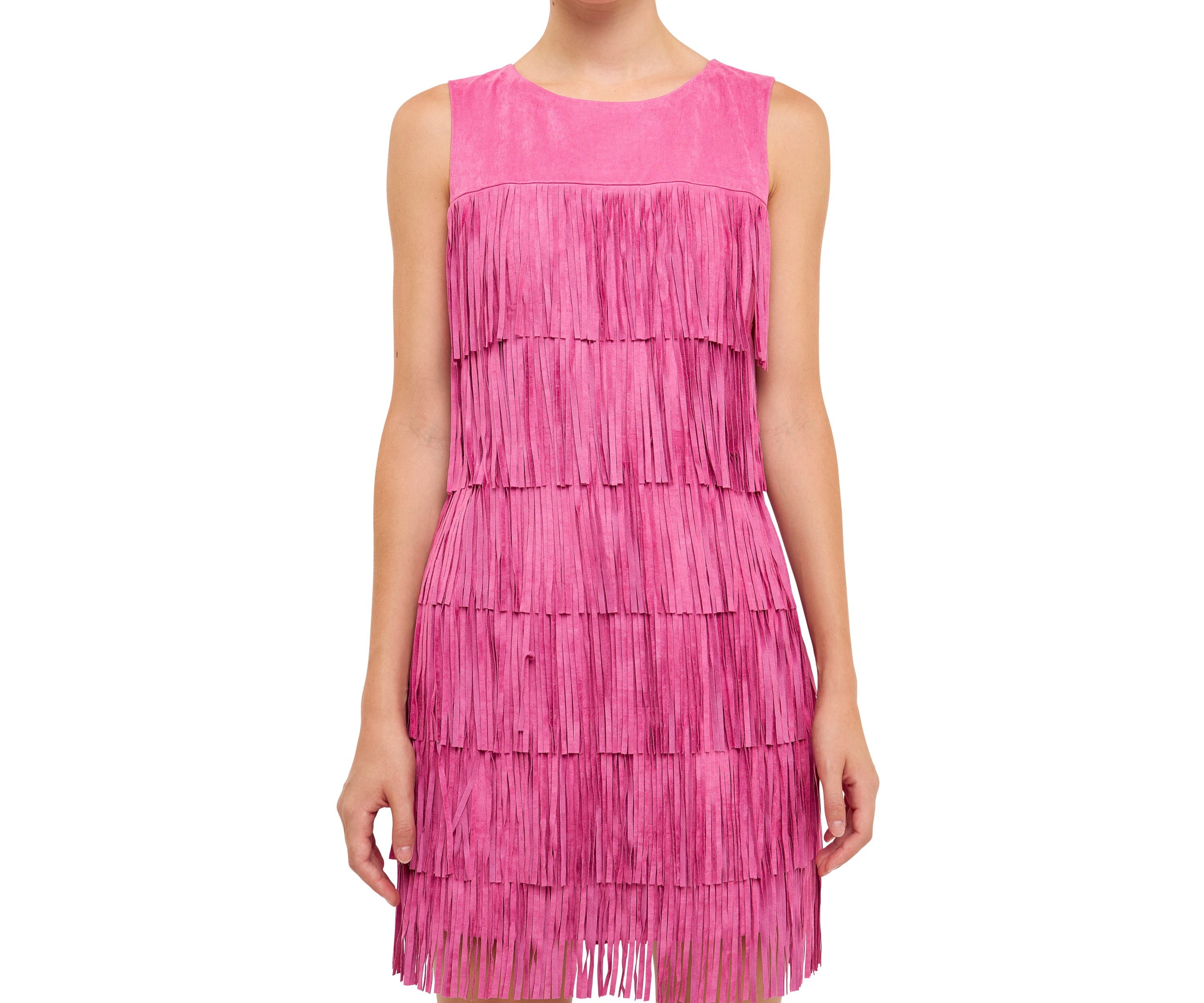 Tiered Suede Fringe Mini Dress