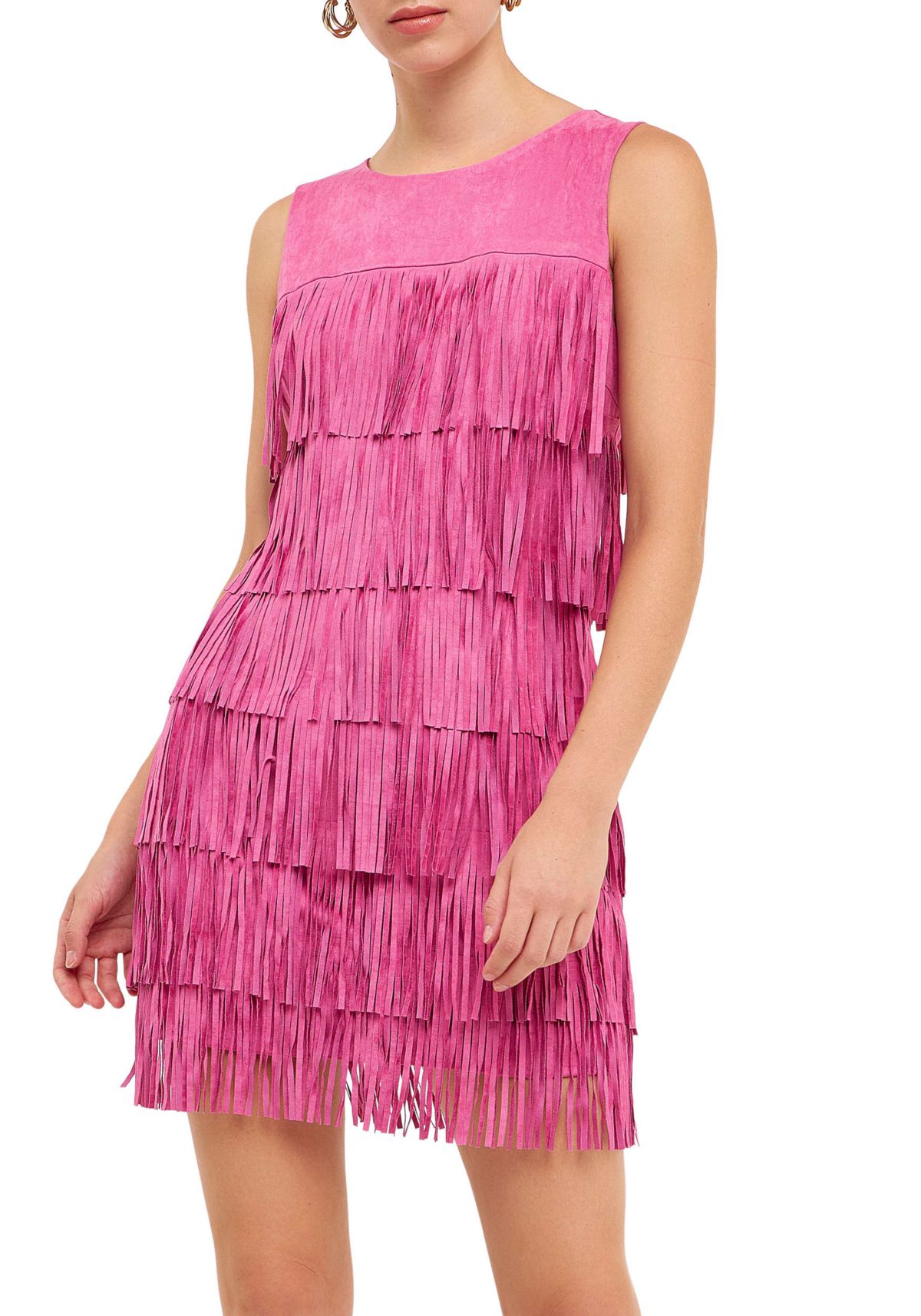 Tiered Suede Fringe Mini Dress