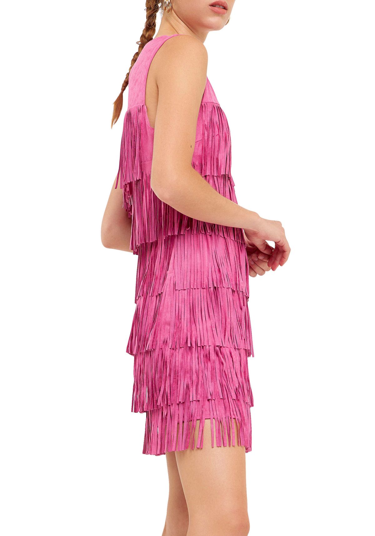 Tiered Suede Fringe Mini Dress