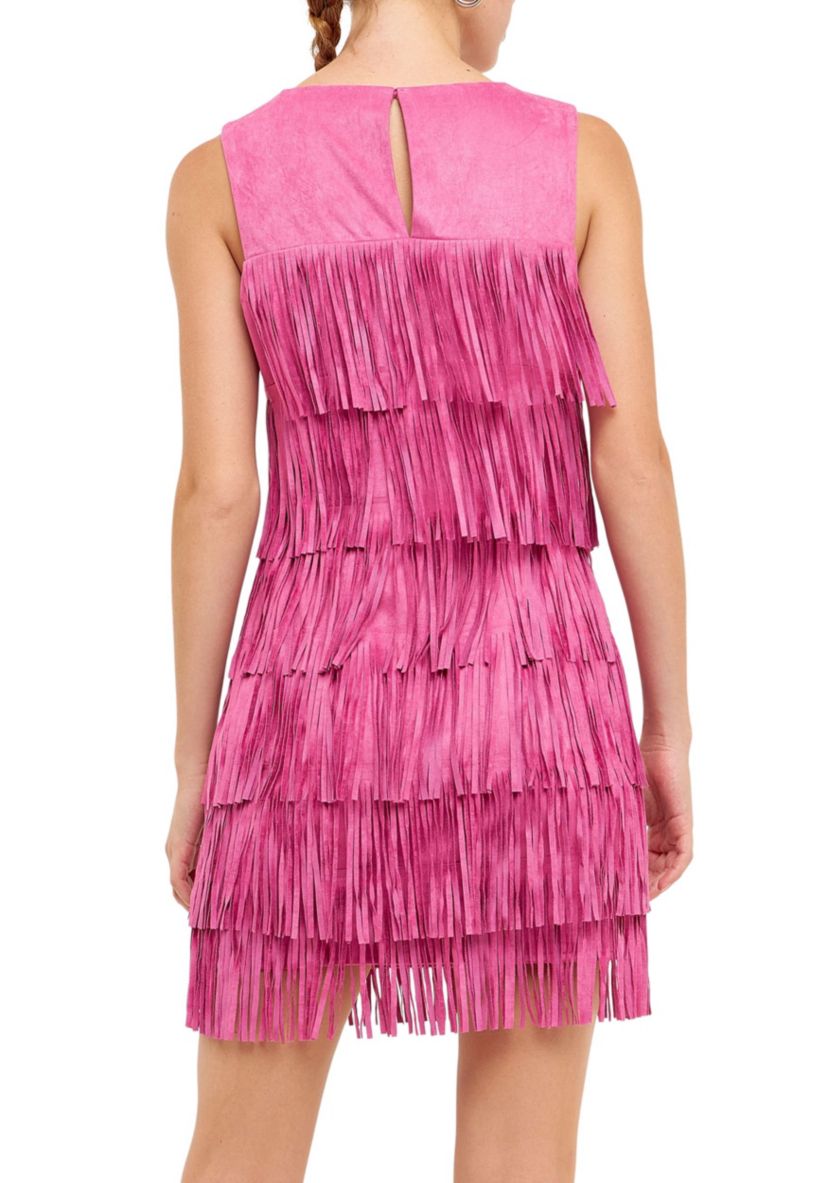 Tiered Suede Fringe Mini Dress