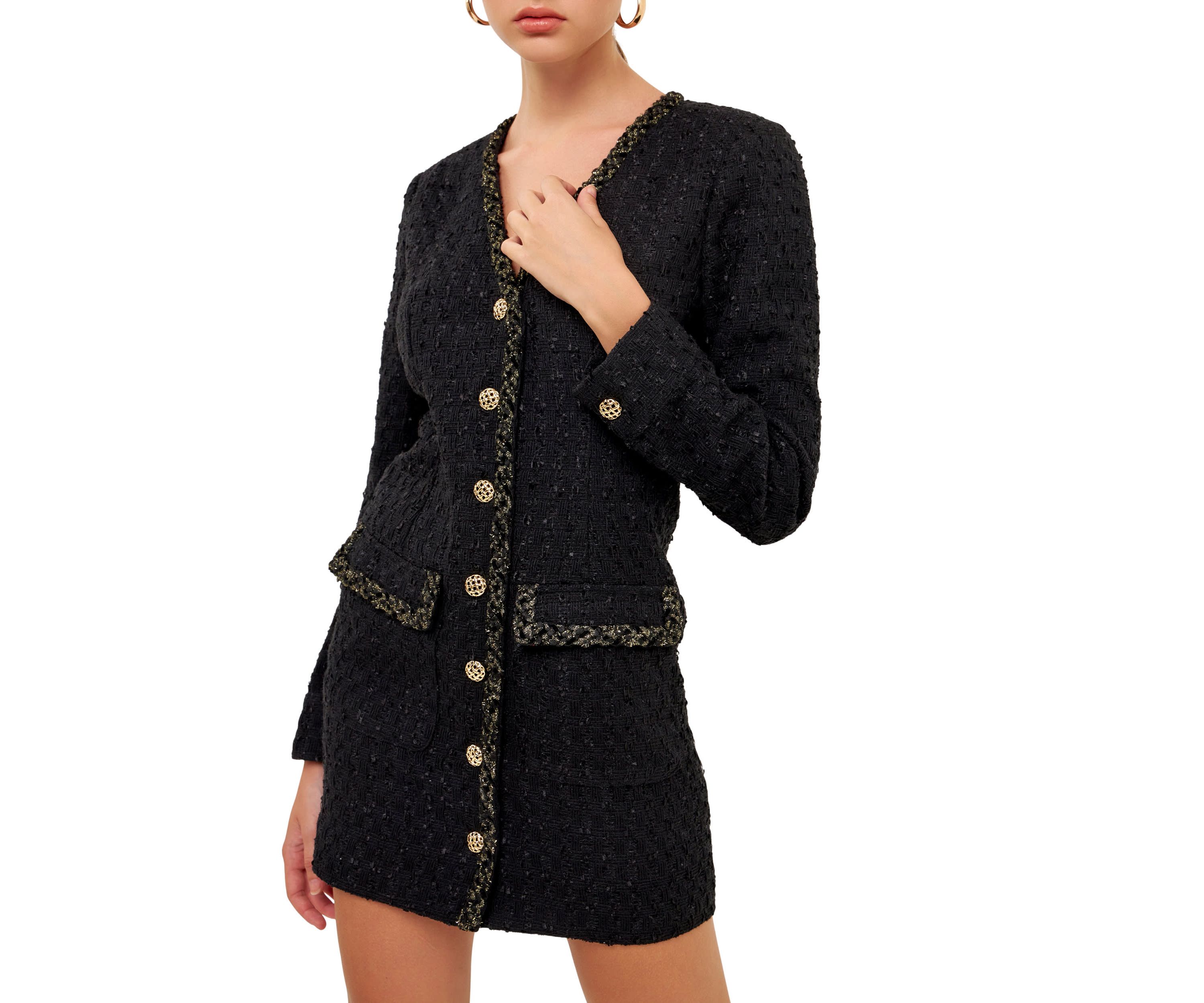 Trim Detail Tweed Dress