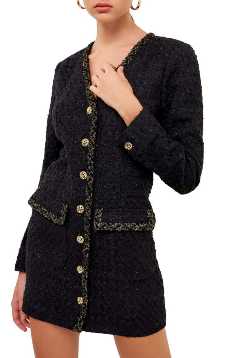 Trim Detail Tweed Dress
