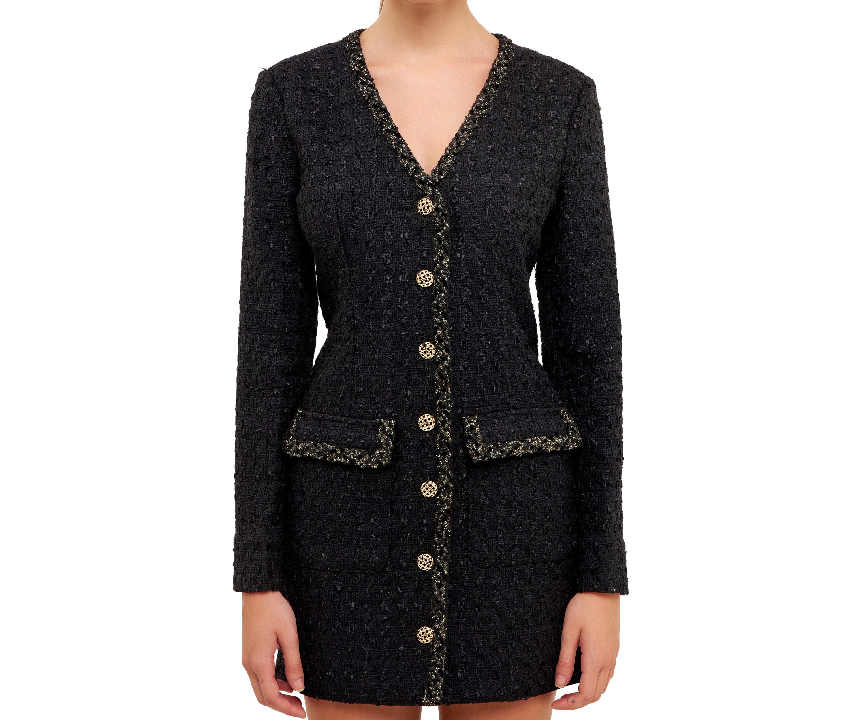 Trim Detail Tweed Dress