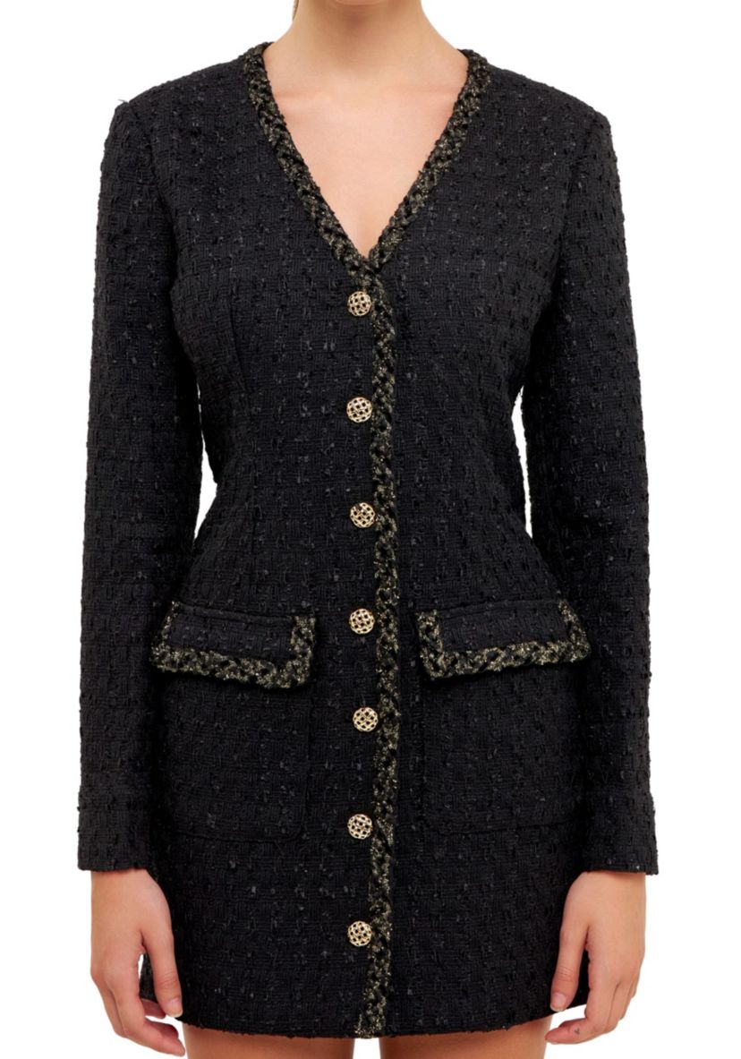 Trim Detail Tweed Dress