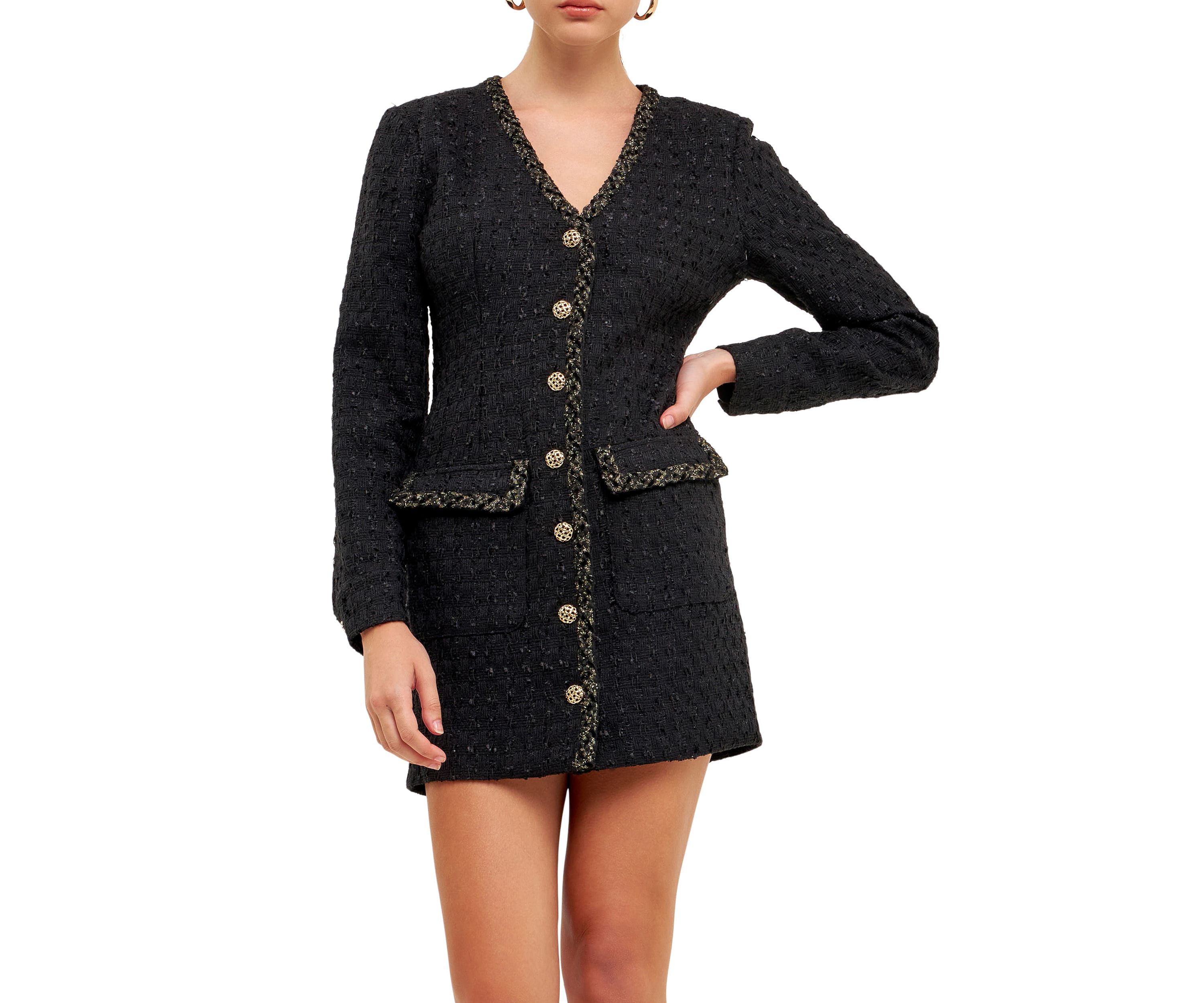 Trim Detail Tweed Dress