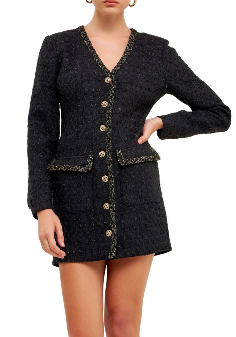Trim Detail Tweed Dress