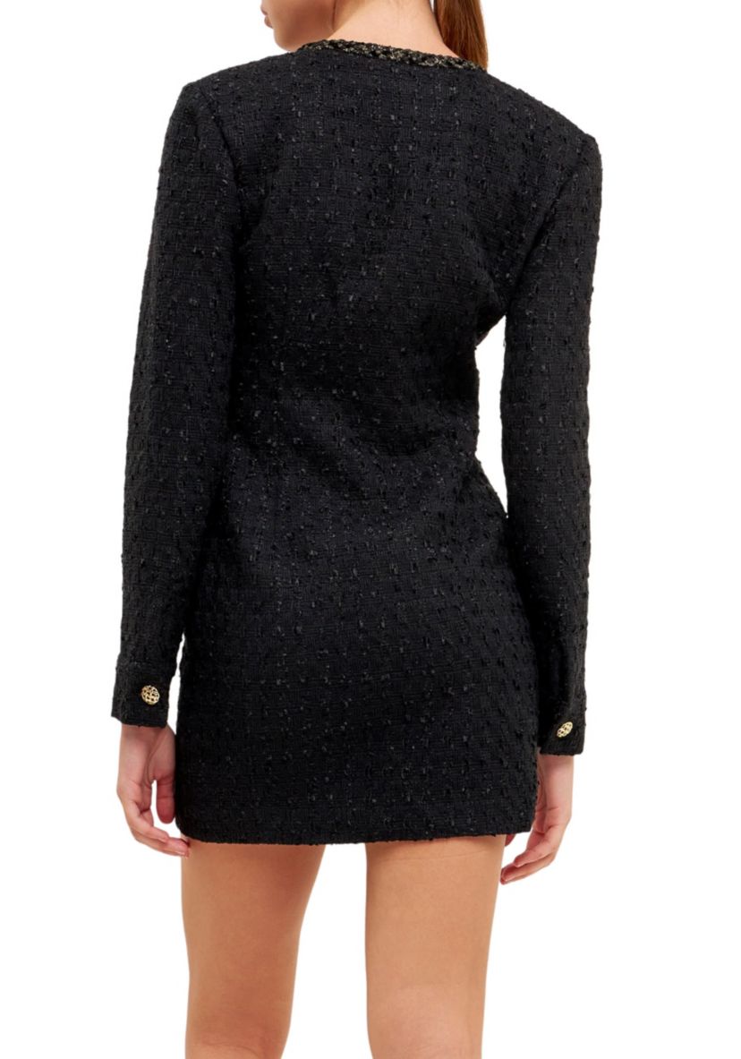 Trim Detail Tweed Dress