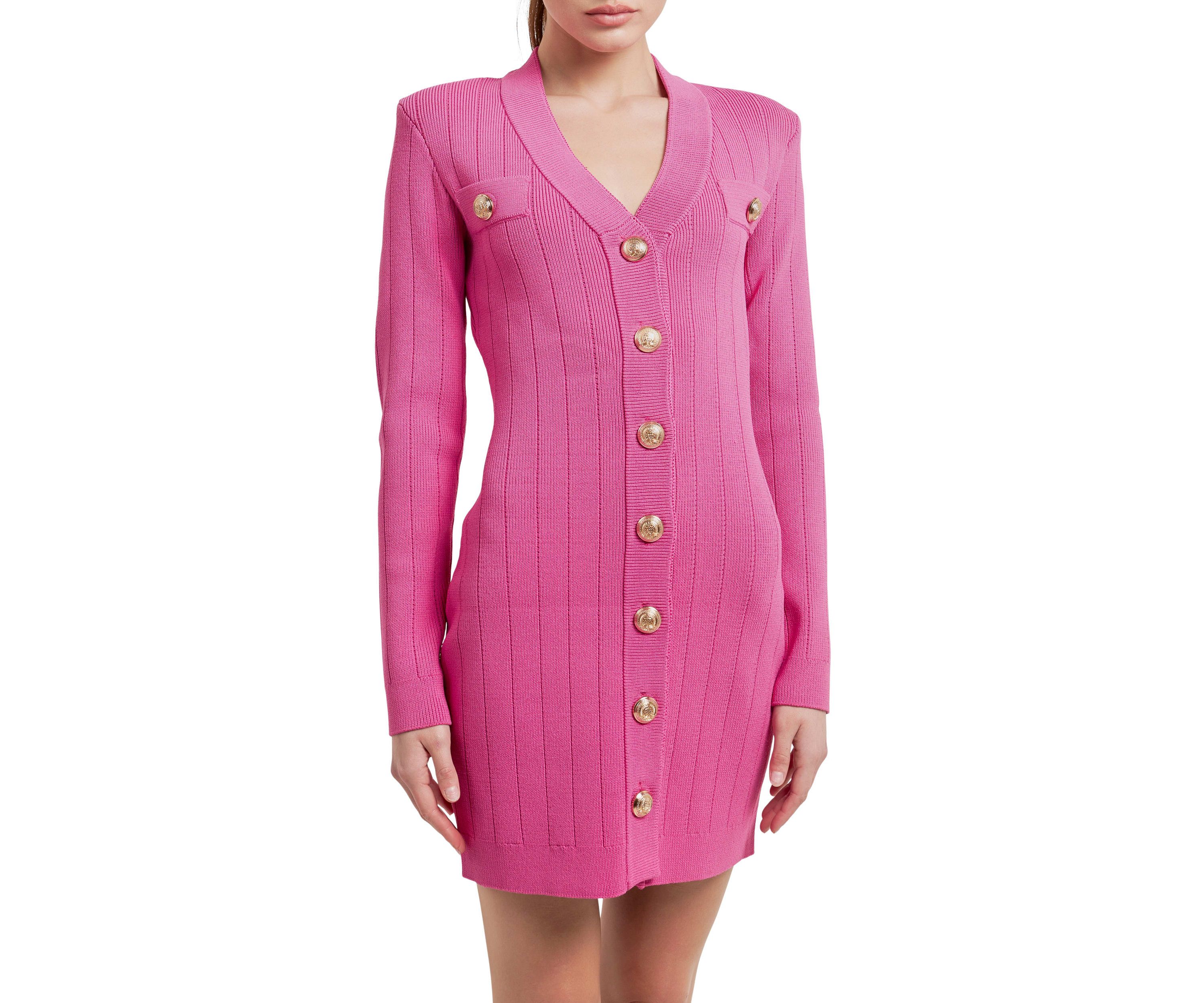 Shank Button V-neckline Knit Mini Dress