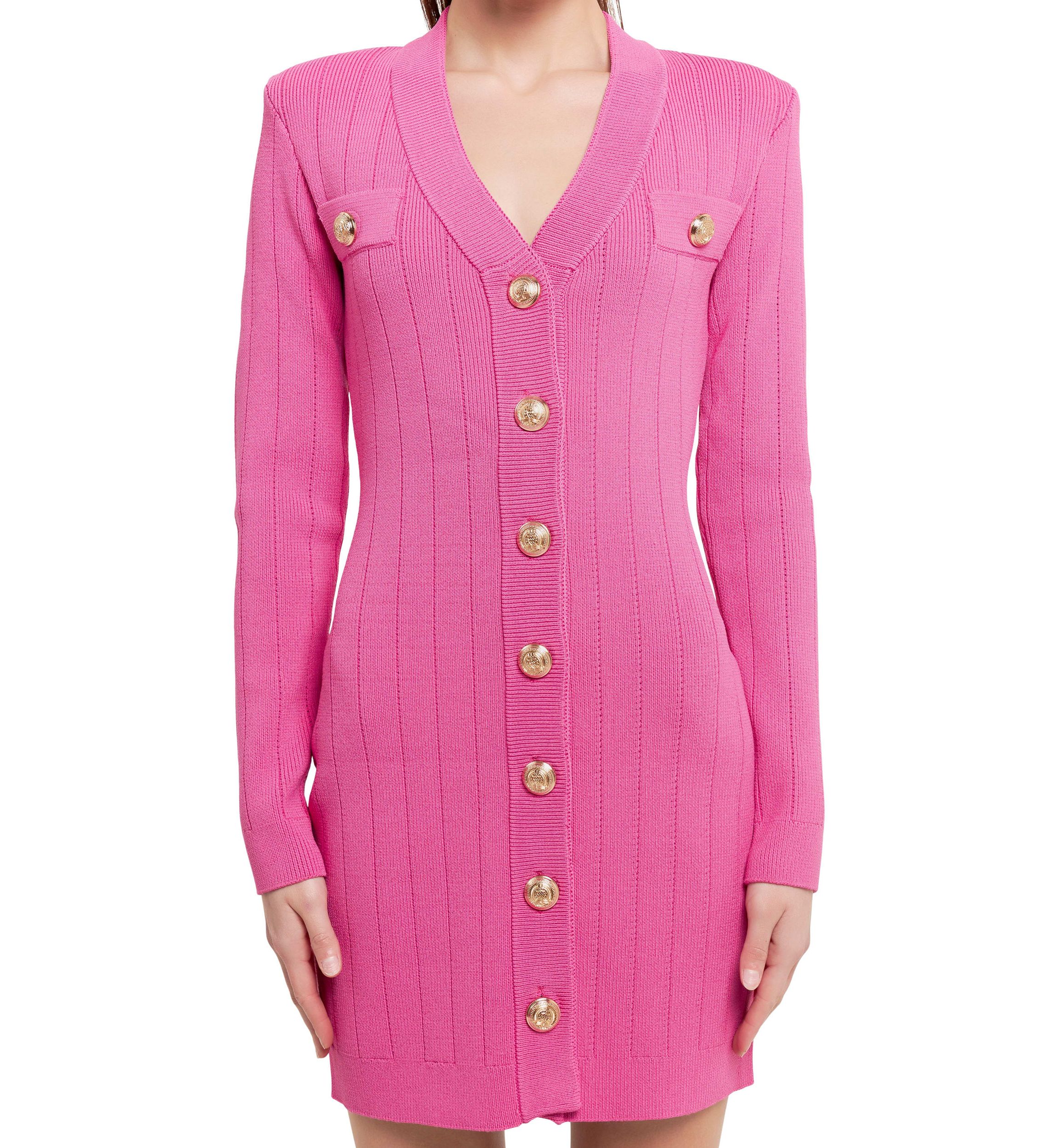 Shank Button V-neckline Knit Mini Dress