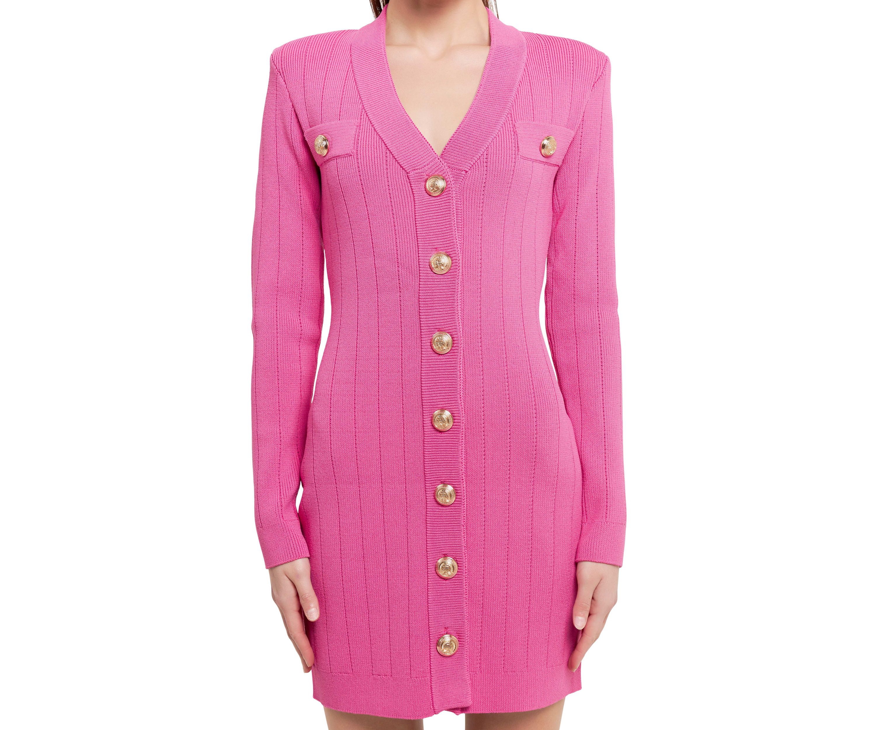 Shank Button V-neckline Knit Mini Dress