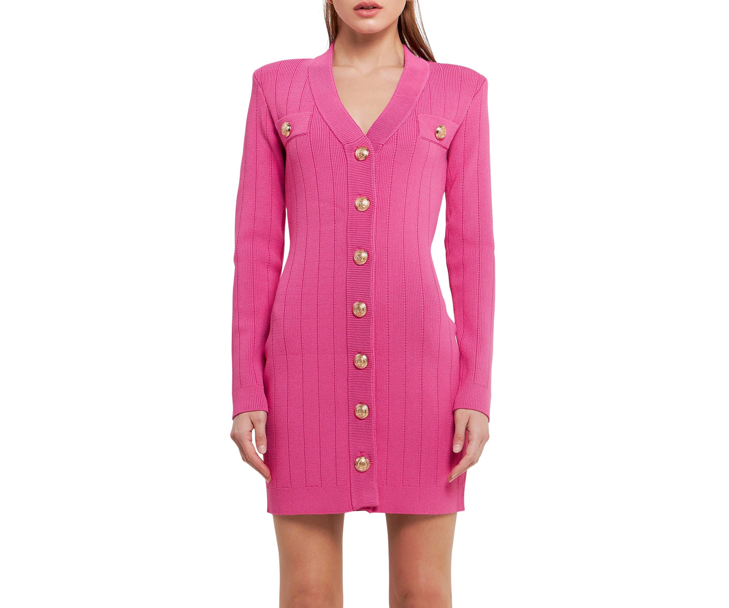 Shank Button V-neckline Knit Mini Dress