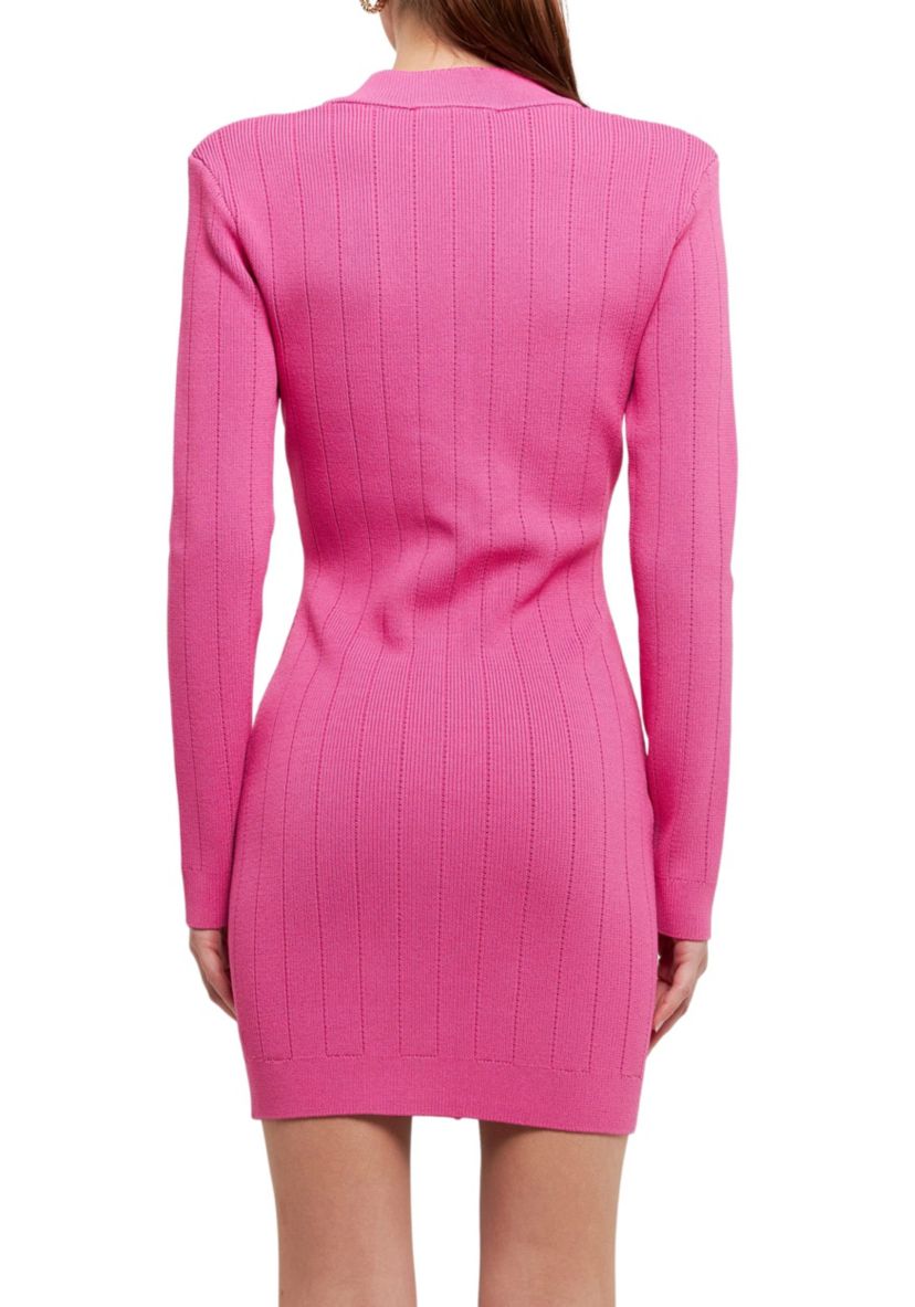 Shank Button V-neckline Knit Mini Dress