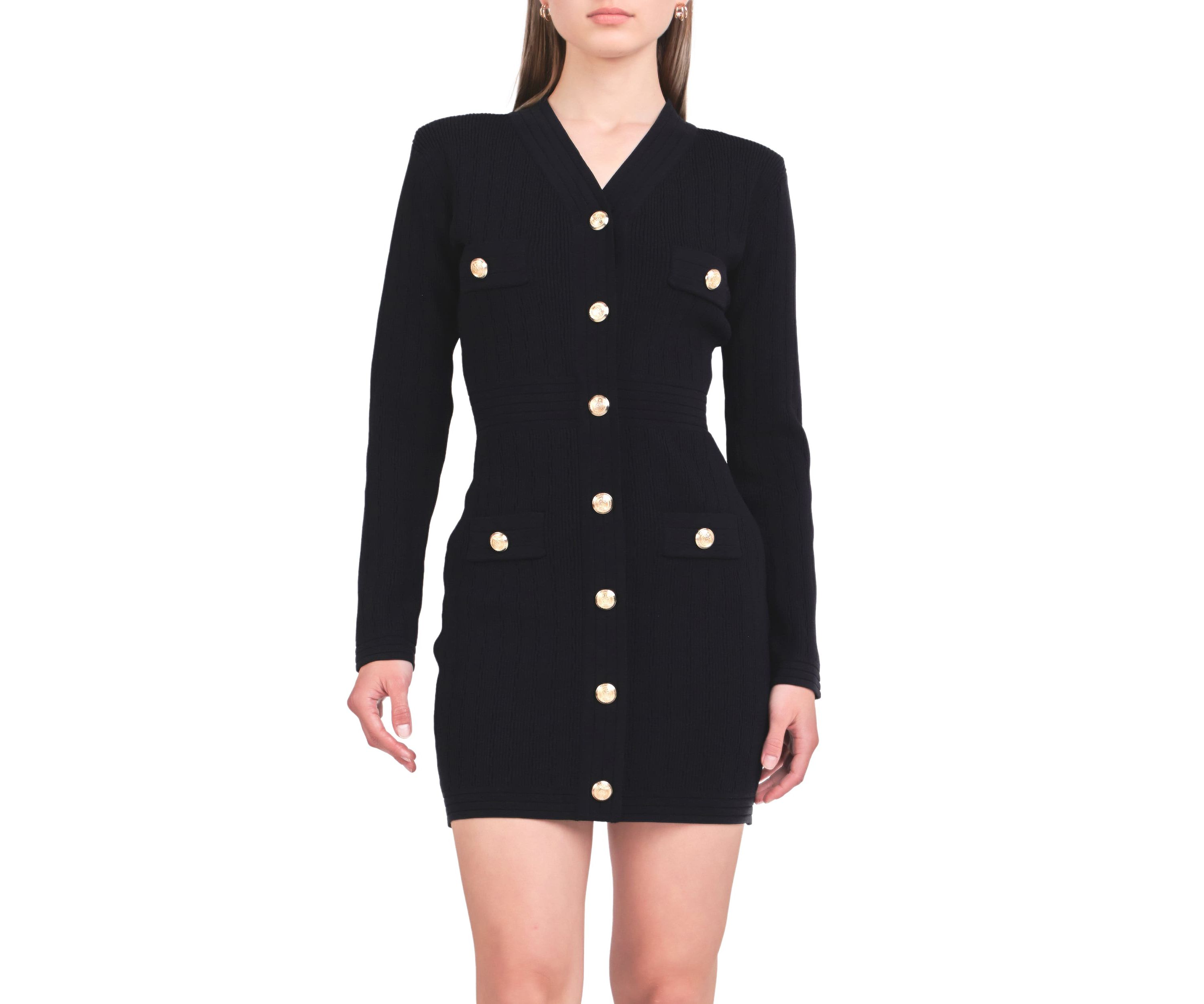V-neck Long Sleeve Knit Mini Dress