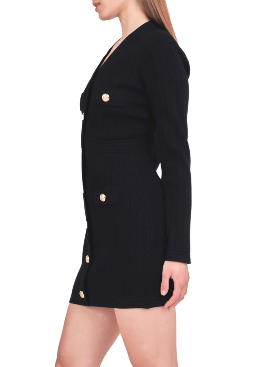 V-neck Long Sleeve Knit Mini Dress