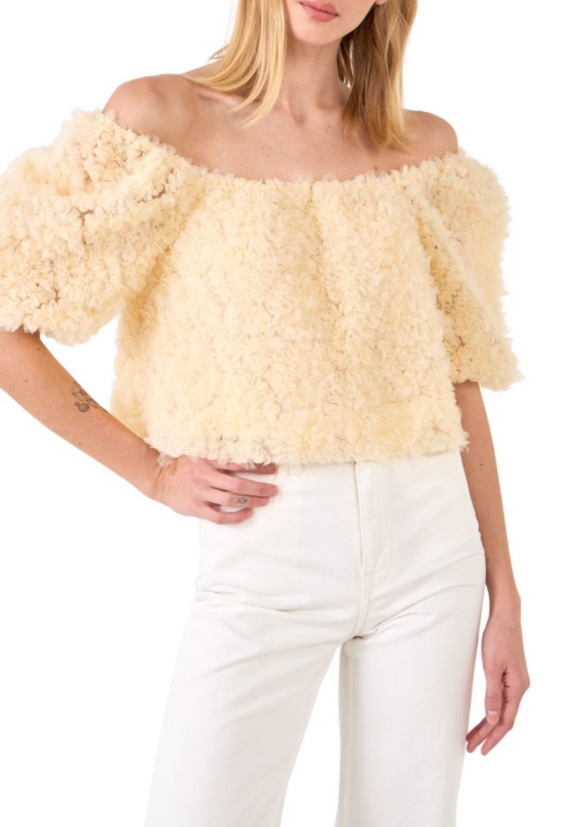 Floral Tulle Puff Sleeve Top
