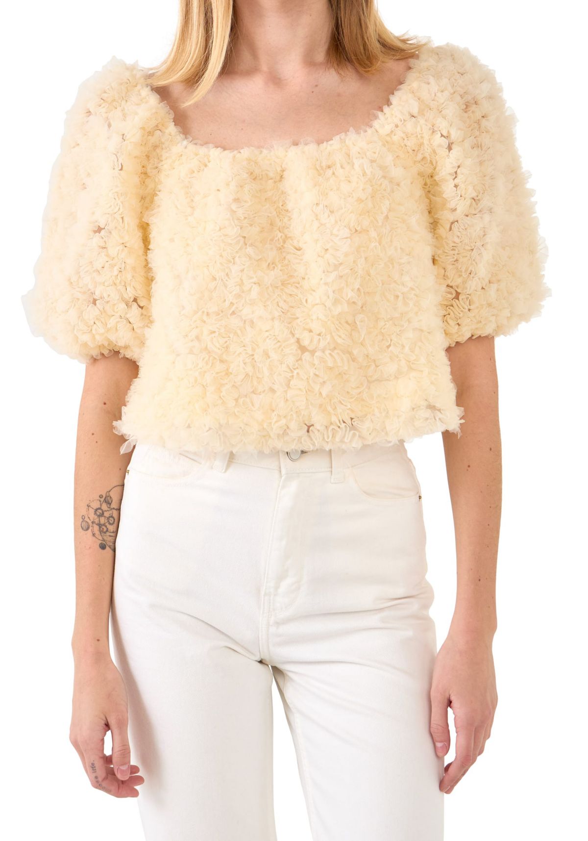 Floral Tulle Puff Sleeve Top