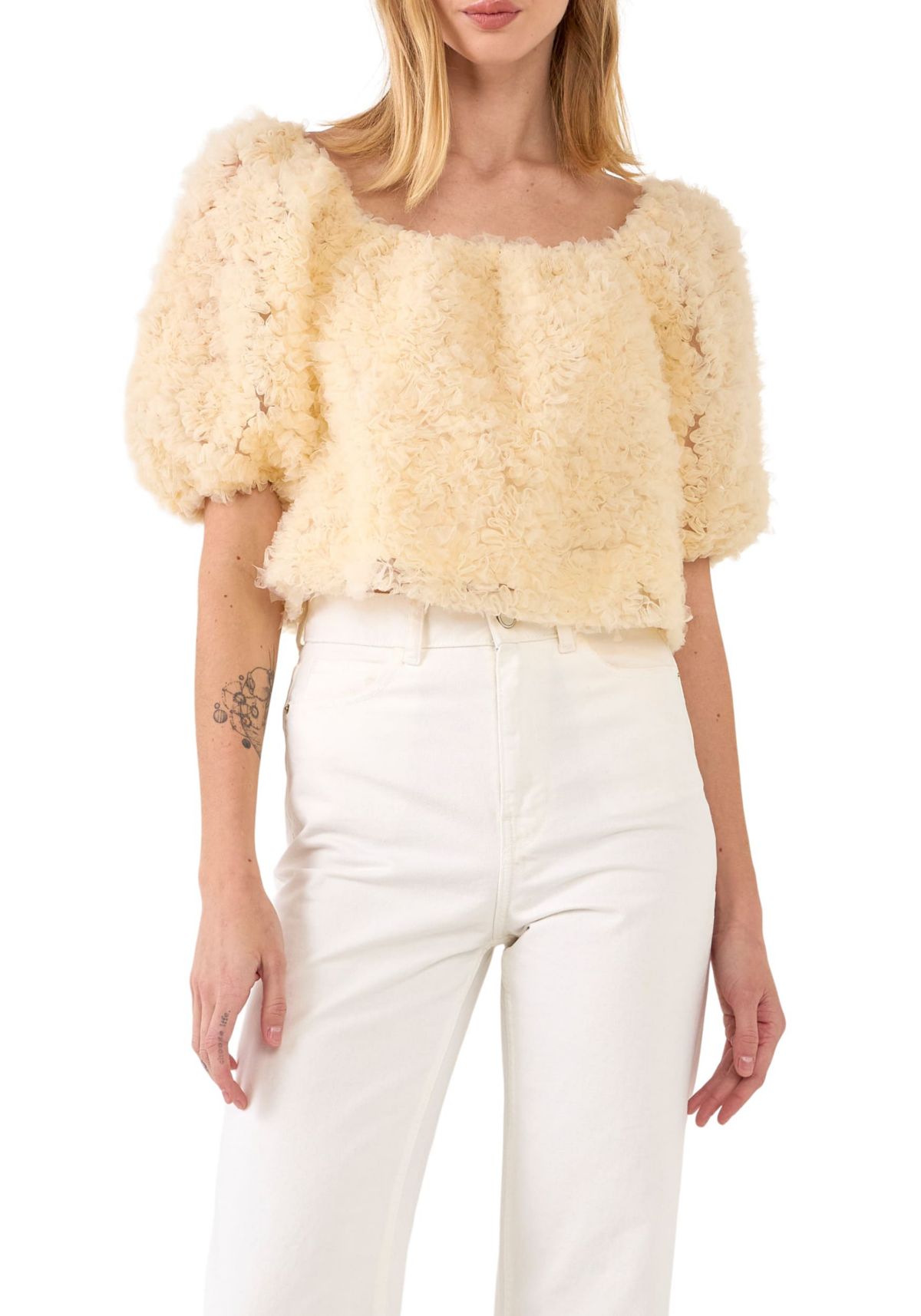 Floral Tulle Puff Sleeve Top