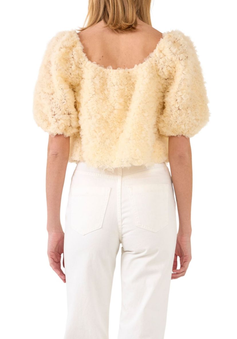Floral Tulle Puff Sleeve Top