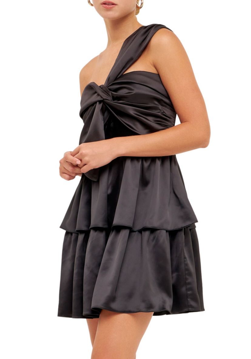 One-Shoulder Satin Mini Dress