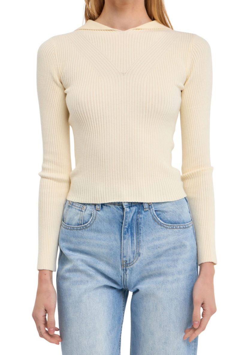 Ribbed Detail Hoodie Sweater