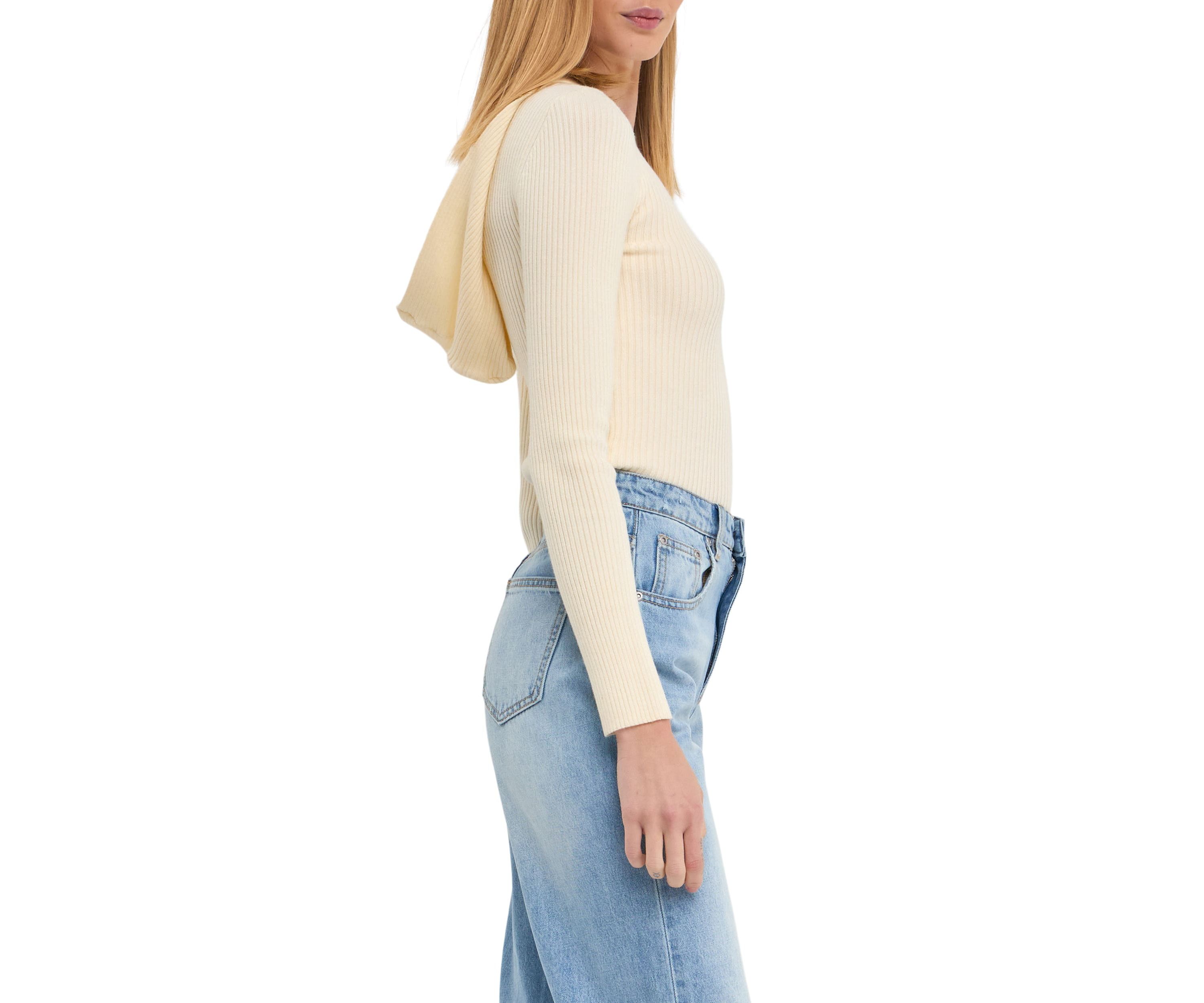 Ribbed Detail Hoodie Sweater