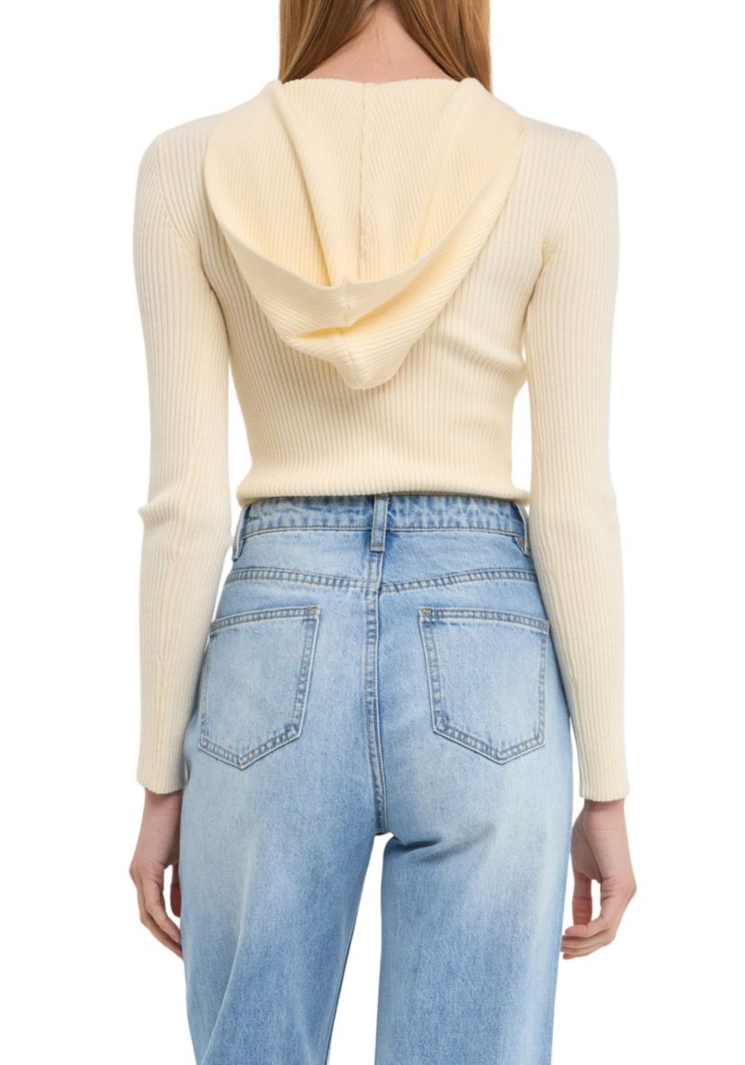 Ribbed Detail Hoodie Sweater