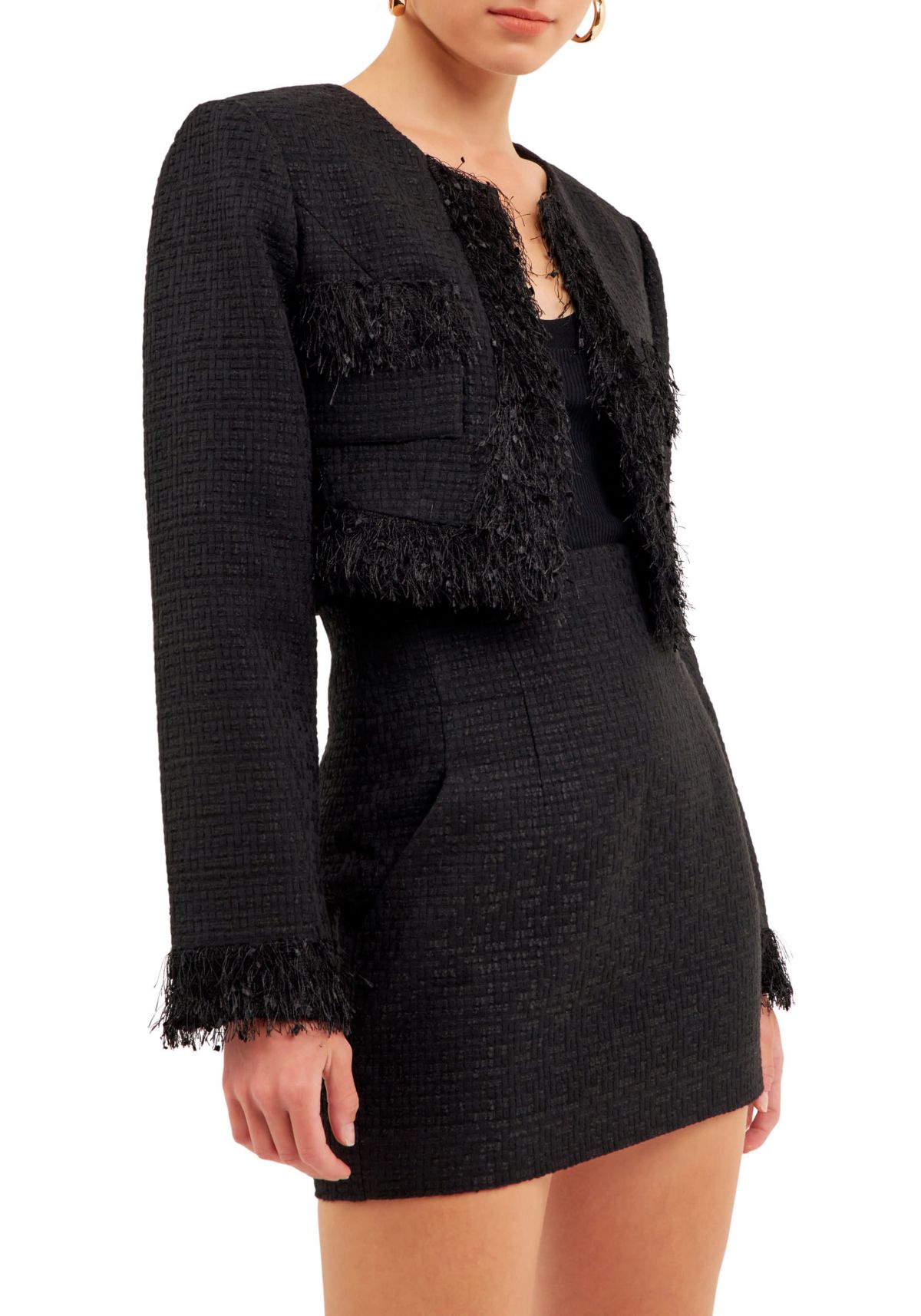 Trimmed Feather Cropped Blazer