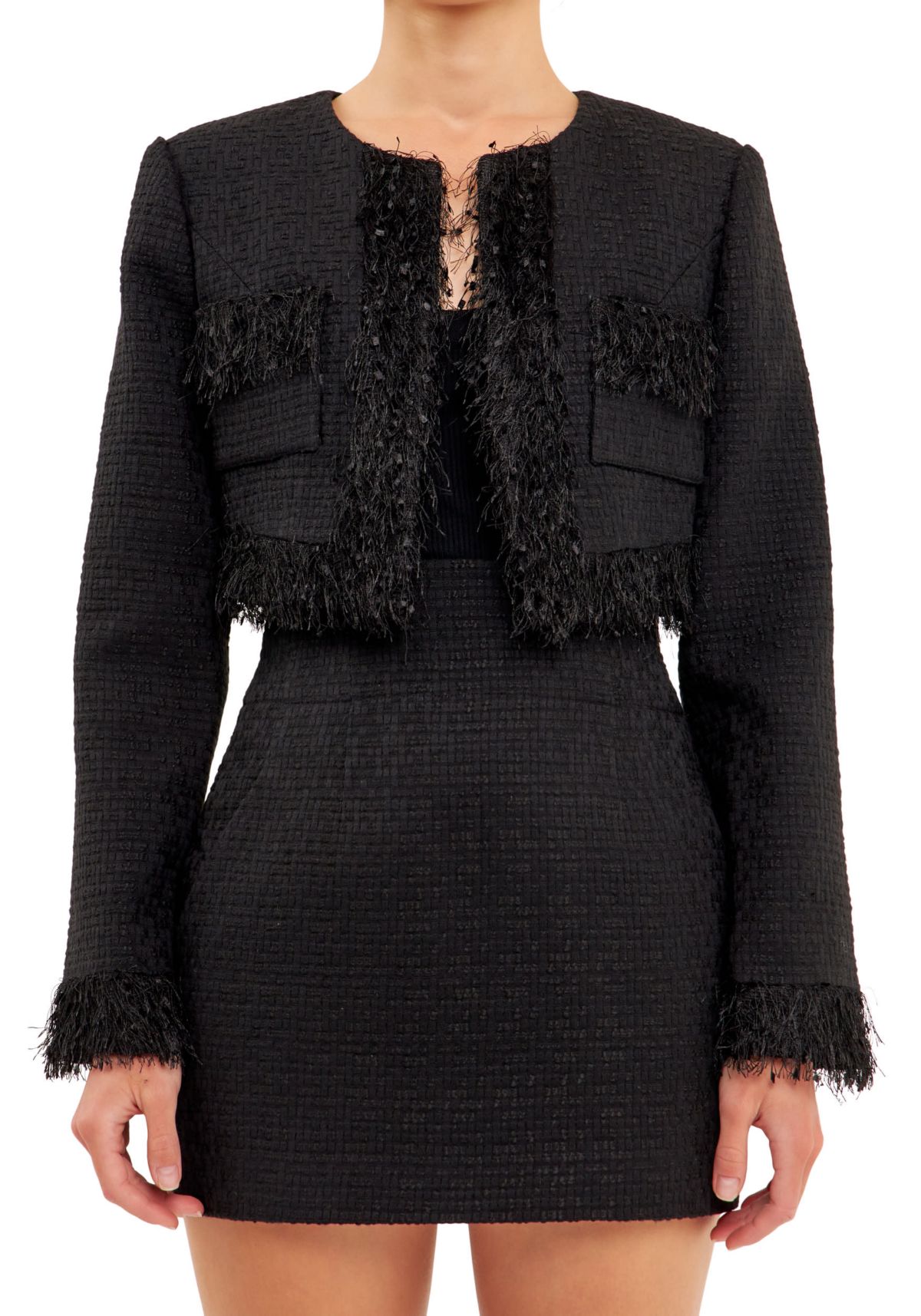 Trimmed Feather Cropped Blazer